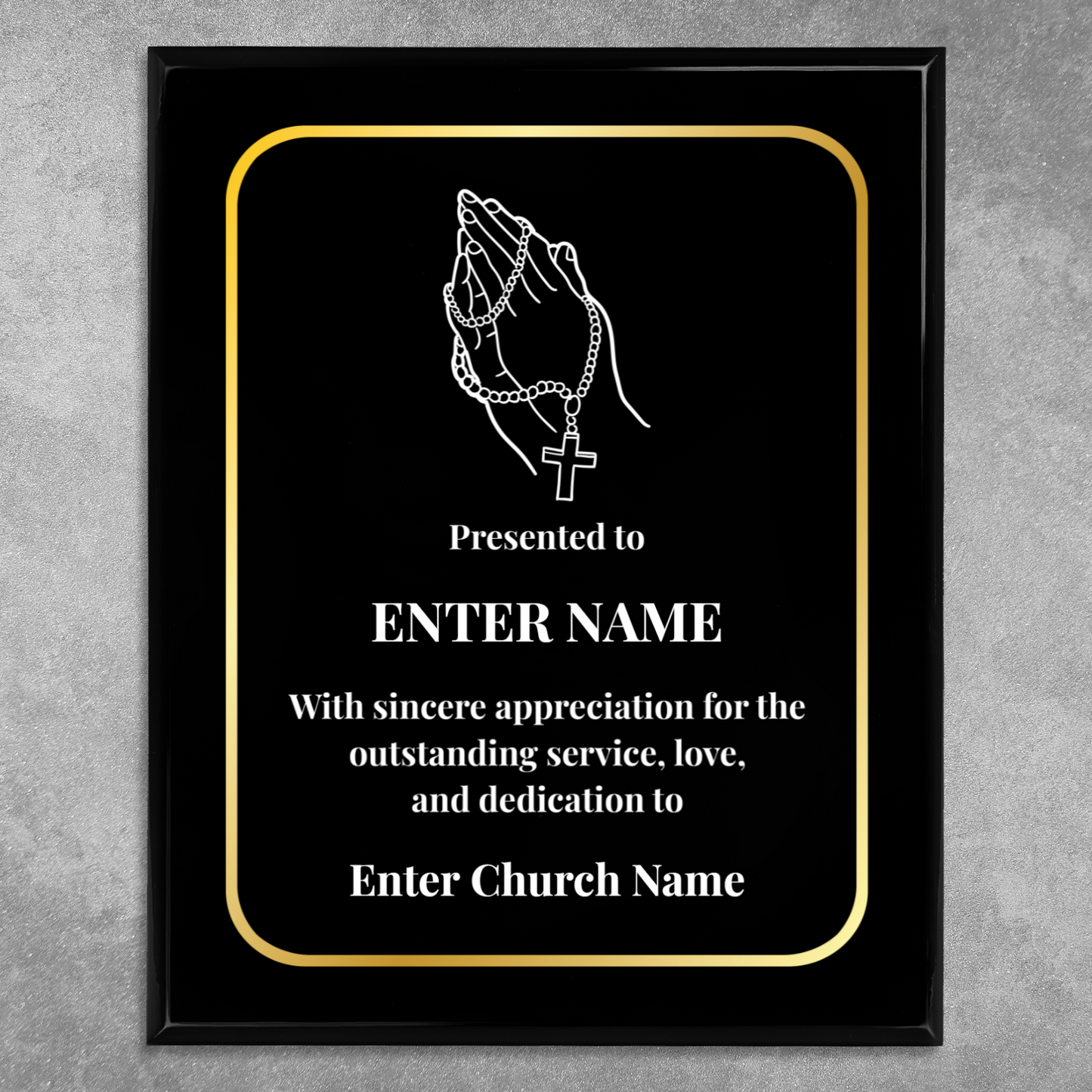 Personalized Church Praying With Beads 12" x 15" UV Printed Luxury Award