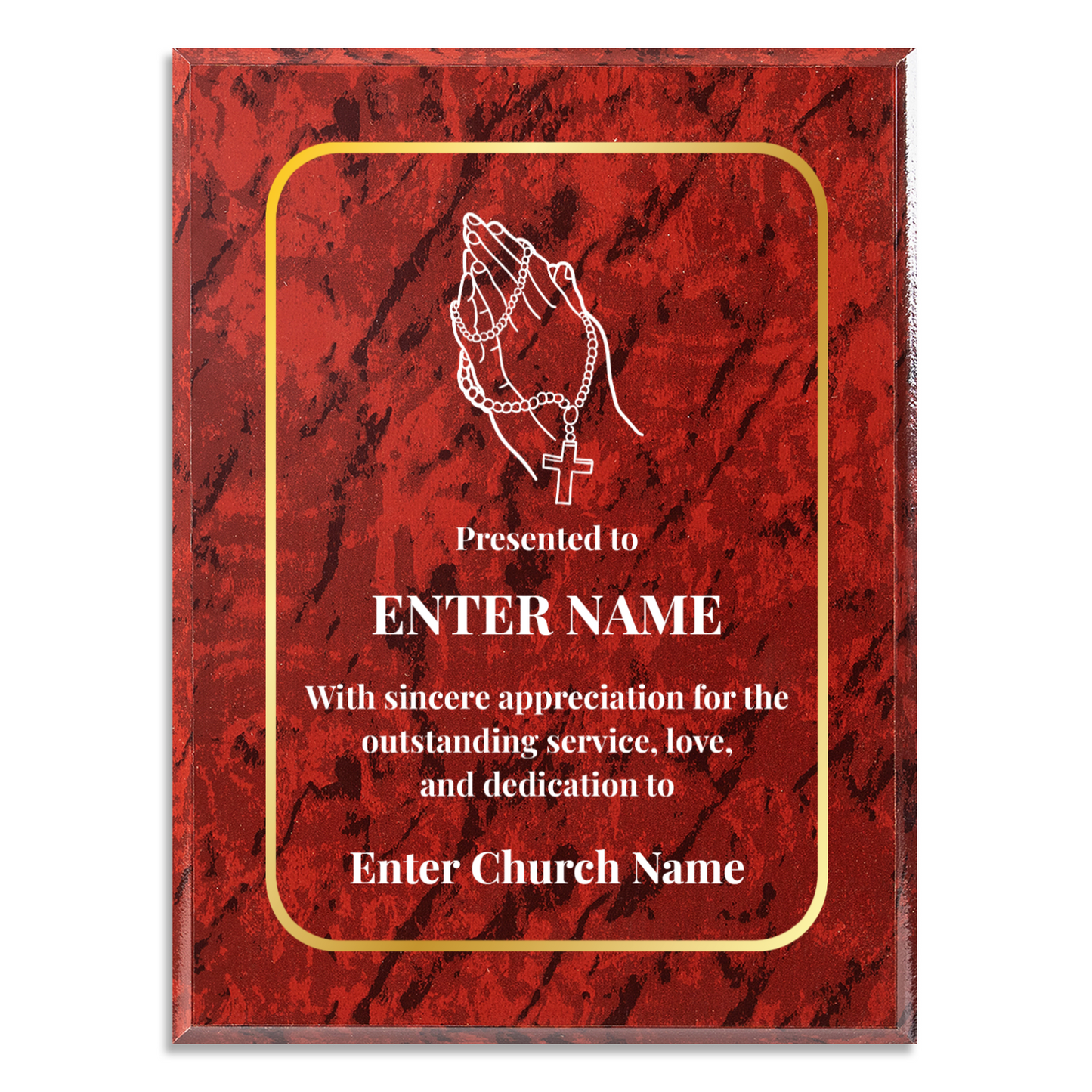 Personalized Church Praying Hands With Beads 9" x 12" UV Printed Luxury Award