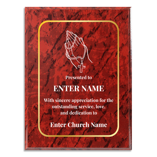 Personalized Church Praying Hands With Beads 9" x 12" UV Printed Luxury Award