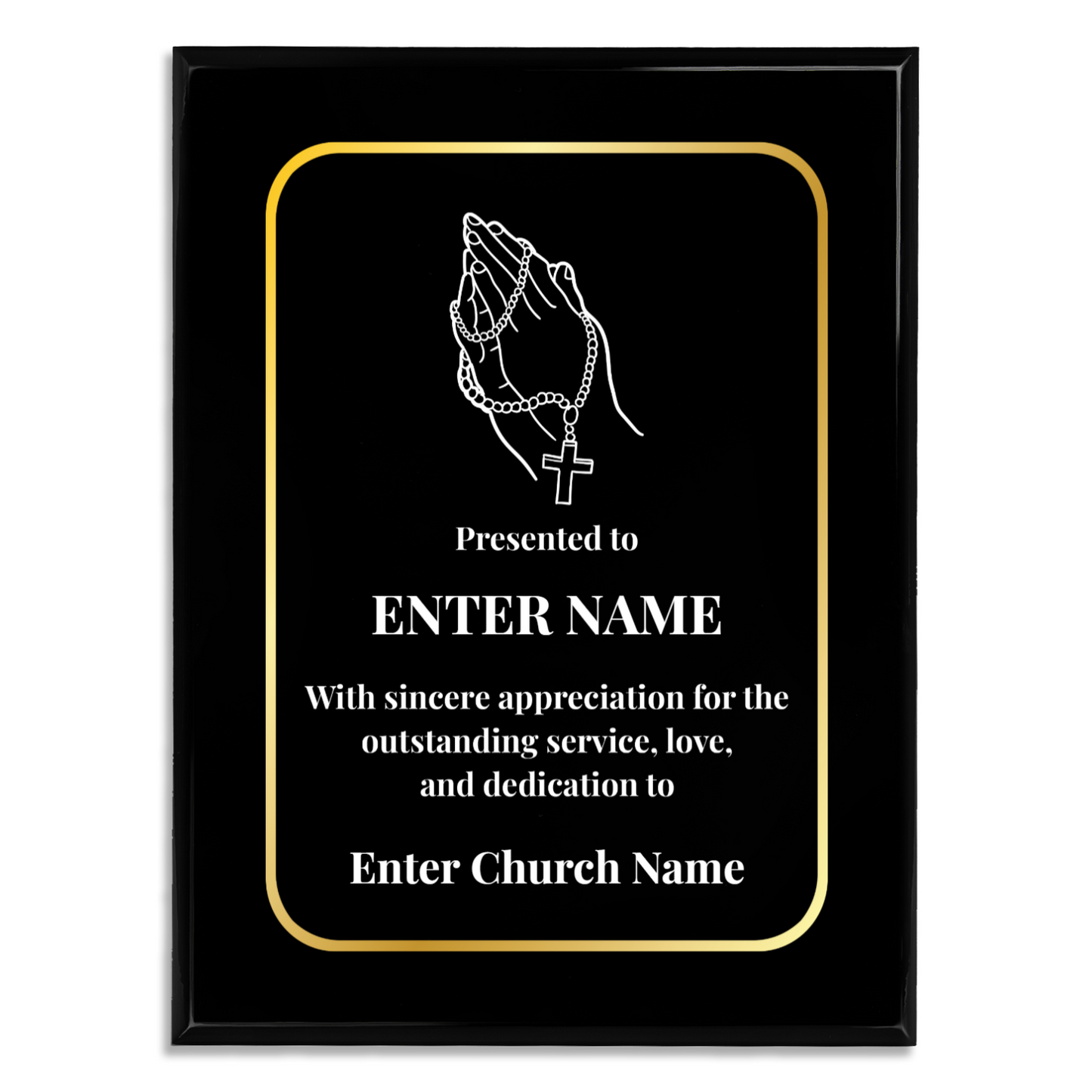 Personalized Church Praying Hands With Beads 9" x 12" UV Printed Luxury Award