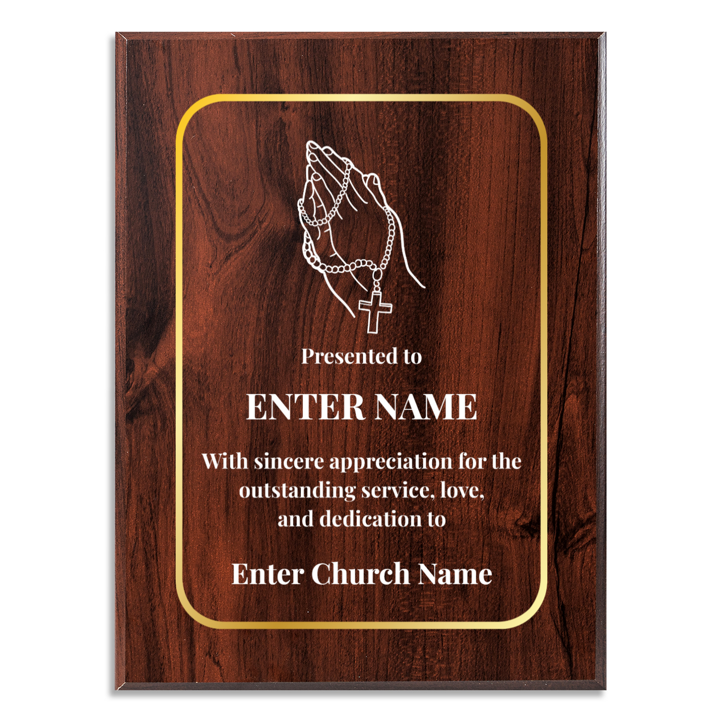 Personalized Church Praying Hands With Beads 9" x 12" UV Printed Luxury Award