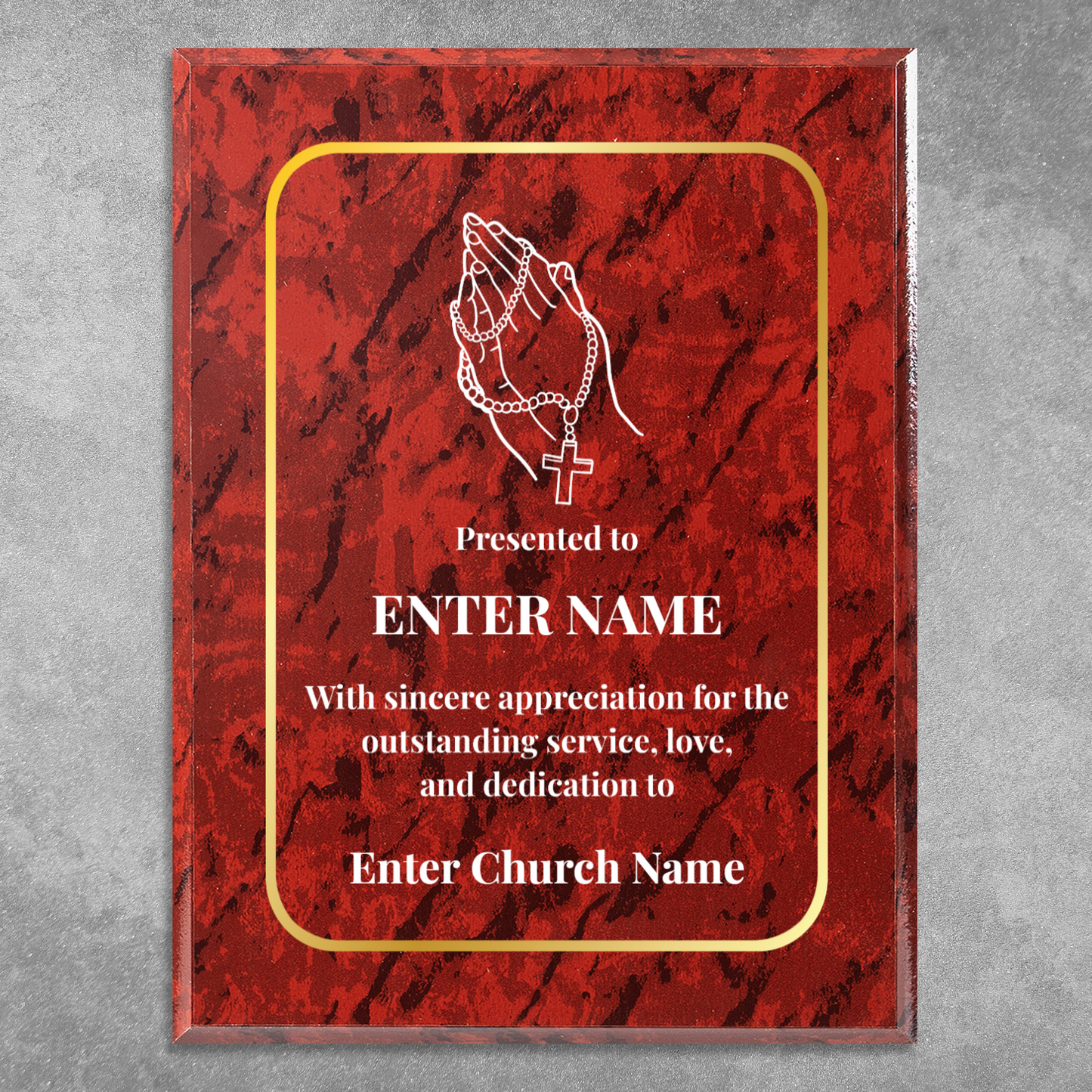 Personalized Church Praying Hands With Beads 9" x 12" UV Printed Luxury Award