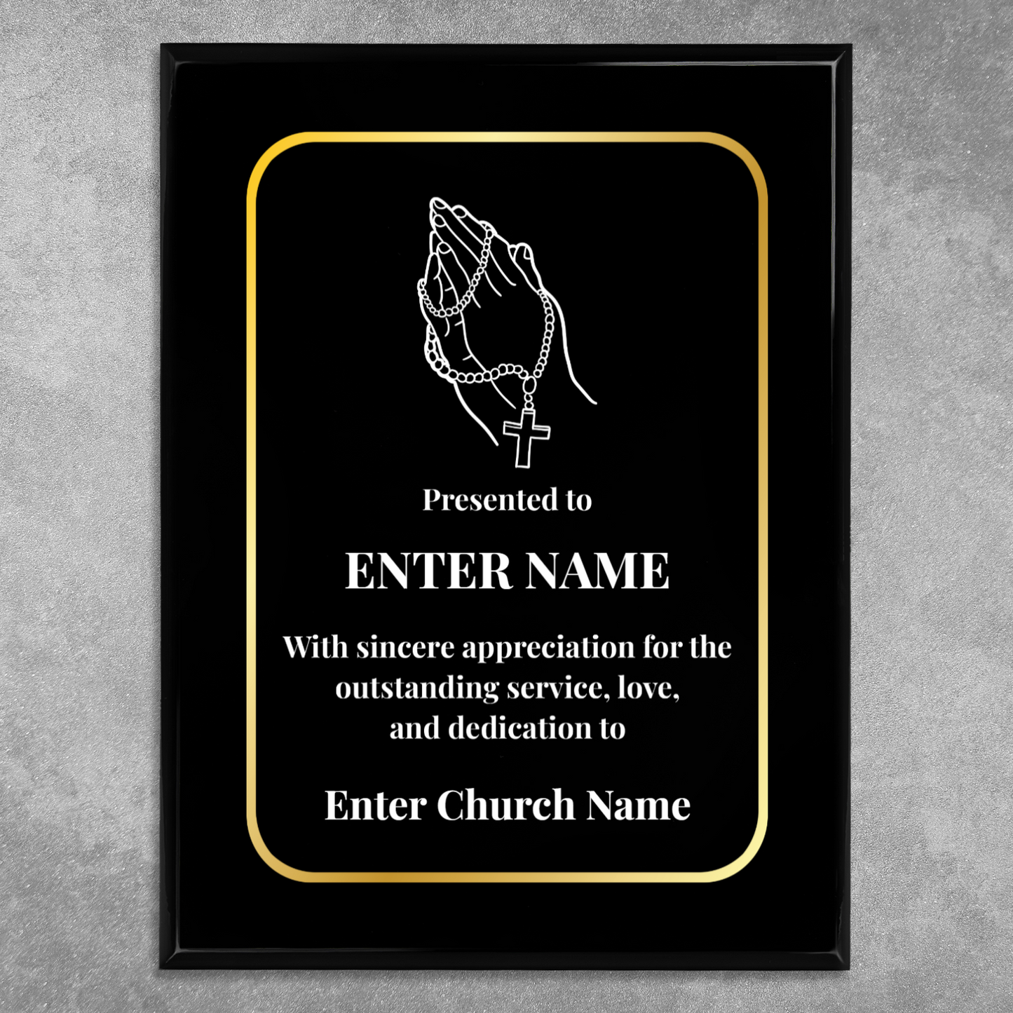 Personalized Church Praying Hands With Beads 9" x 12" UV Printed Luxury Award