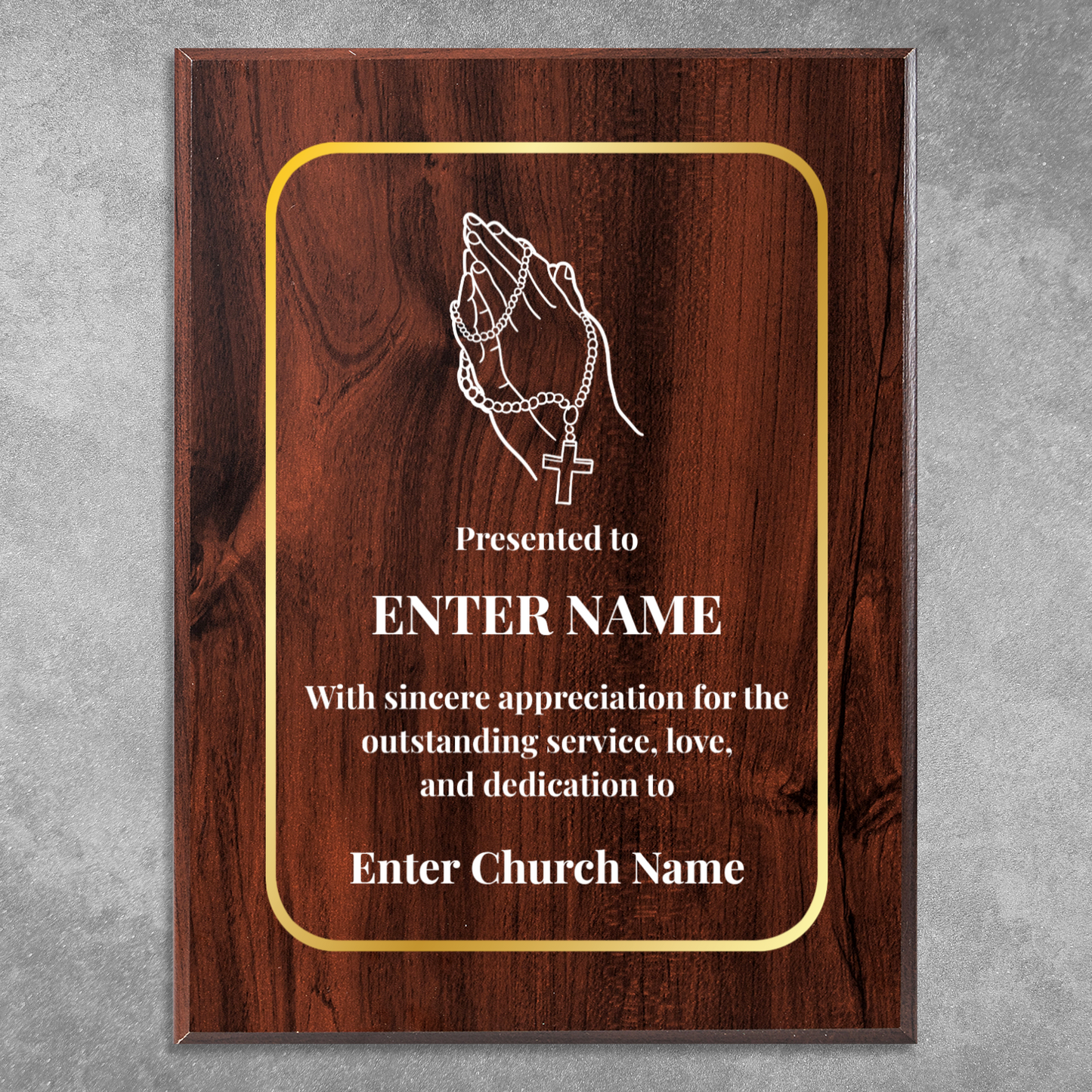 Personalized Church Praying Hands With Beads 9" x 12" UV Printed Luxury Award