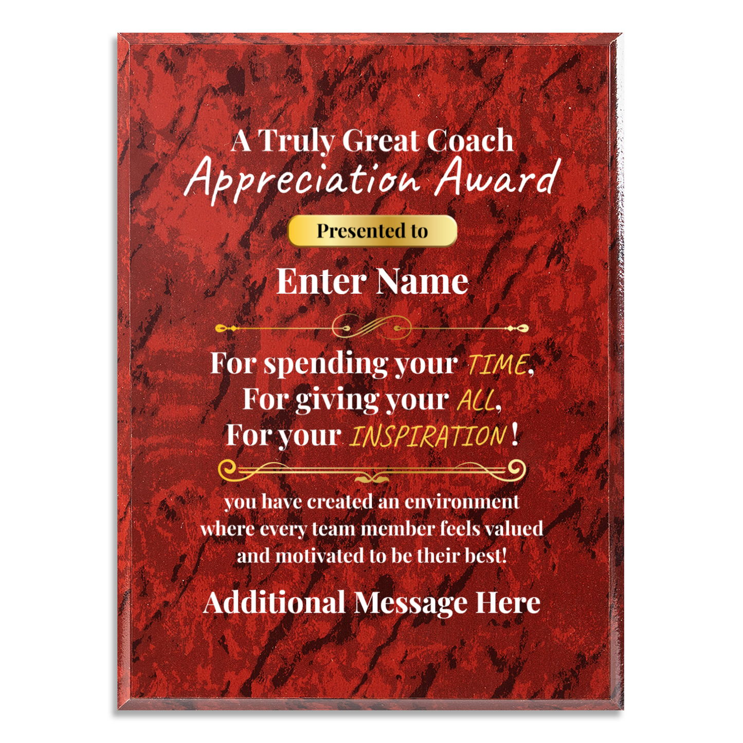 Personalized A Truly Great Coach 9" x 12" UV Printed Luxury Award 2