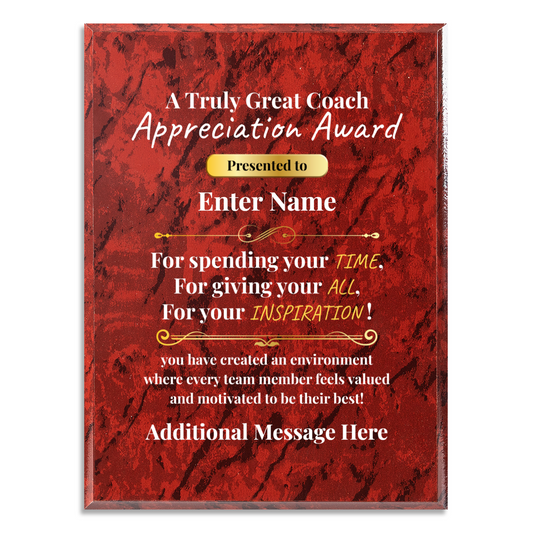 Personalized A Truly Great Coach 9" x 12" UV Printed Luxury Award 2