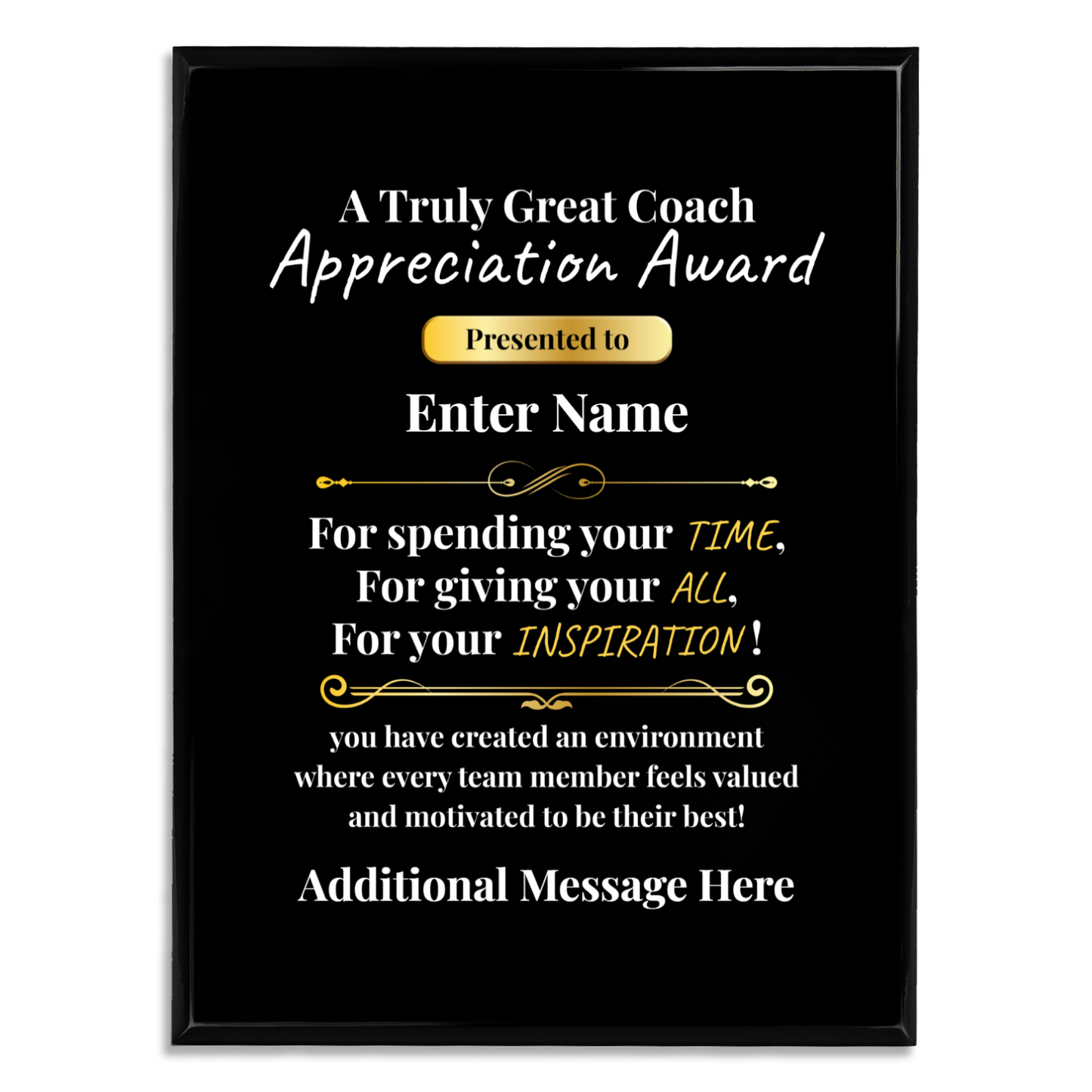 Personalized A Truly Great Coach 9" x 12" UV Printed Luxury Award 2