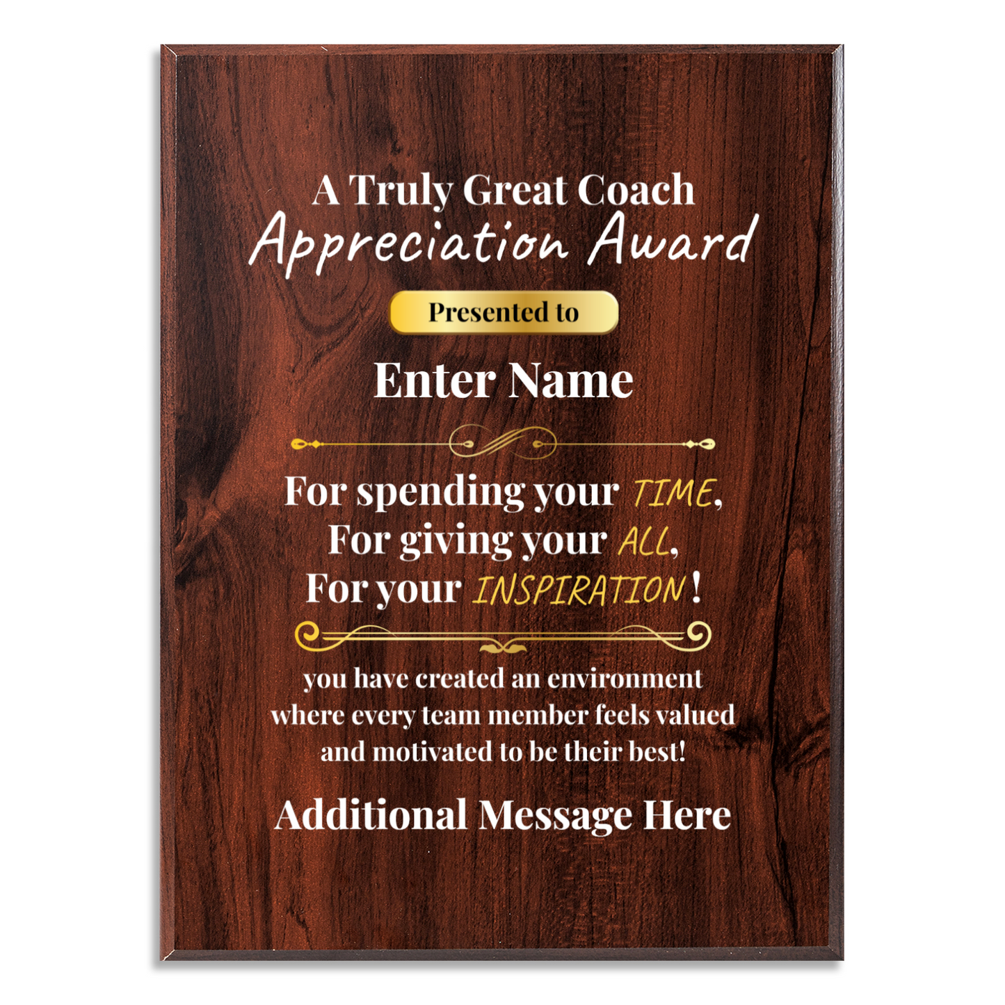 Personalized A Truly Great Coach 9" x 12" UV Printed Luxury Award 2