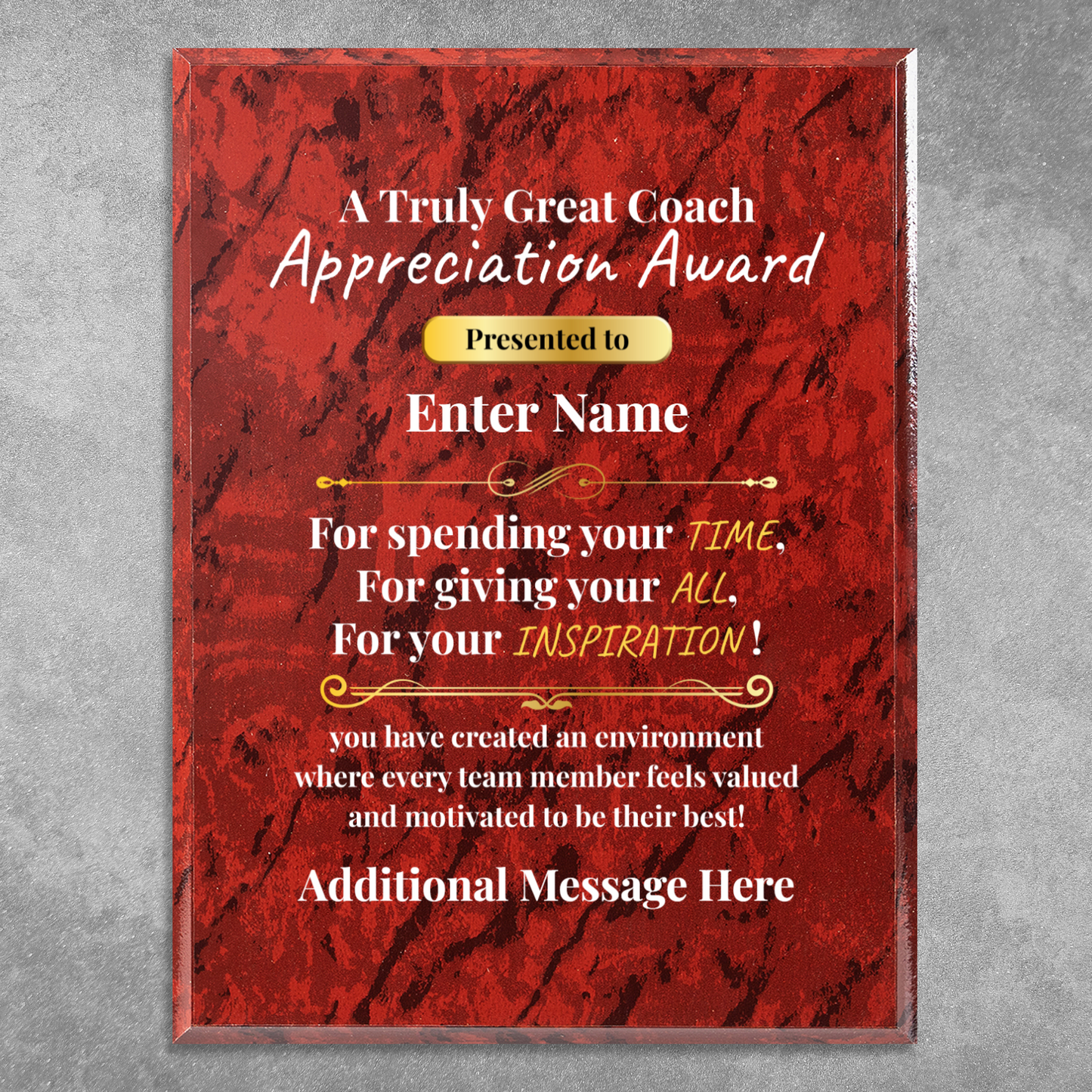 Personalized A Truly Great Coach 9" x 12" UV Printed Luxury Award 2