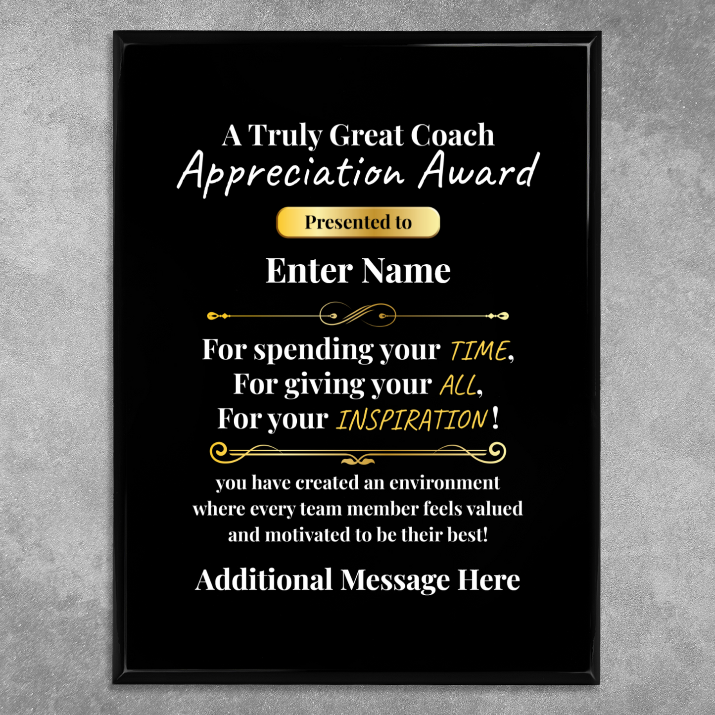 Personalized A Truly Great Coach 9" x 12" UV Printed Luxury Award 2