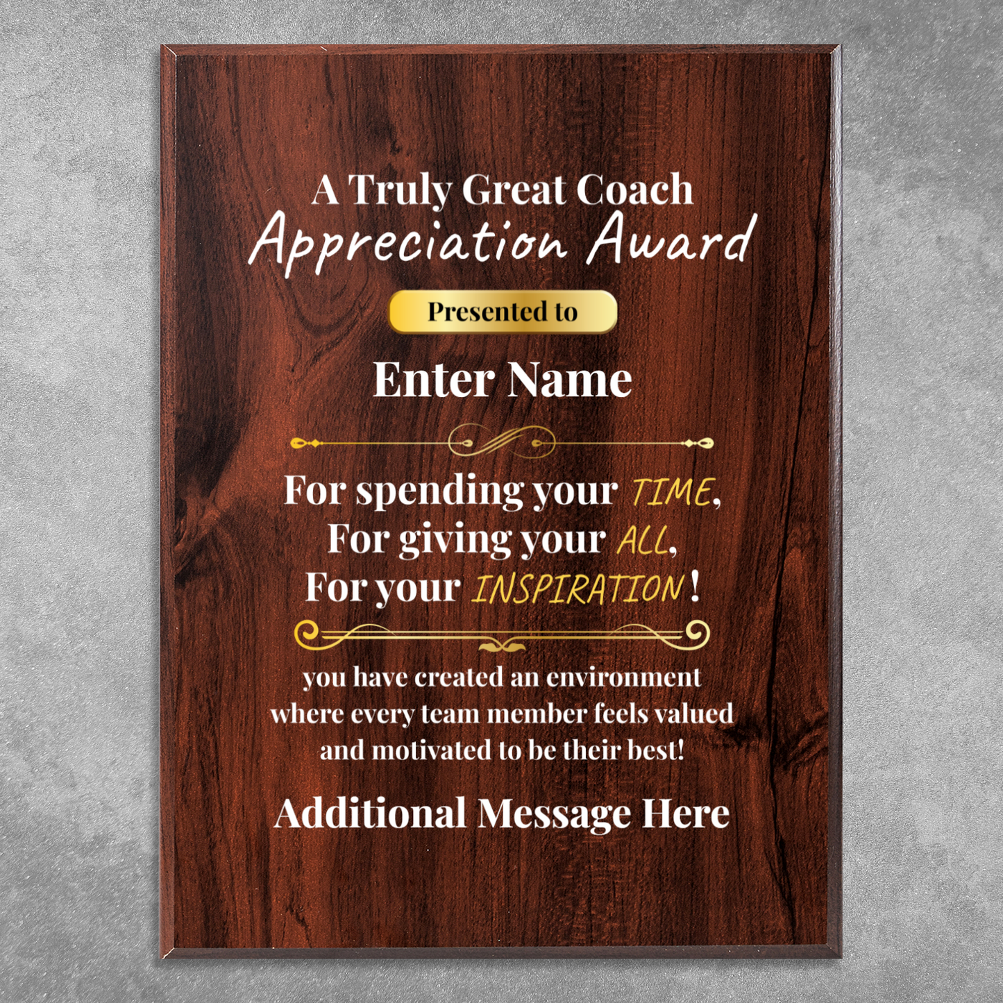 Personalized A Truly Great Coach 9" x 12" UV Printed Luxury Award 2