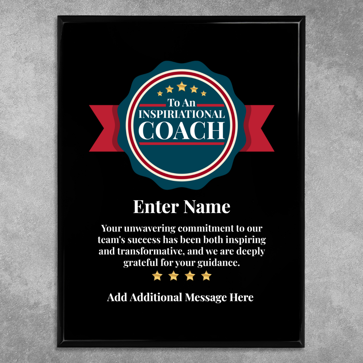 Personalized Inspirational Coach 9" x 12" UV Printed Luxury Award