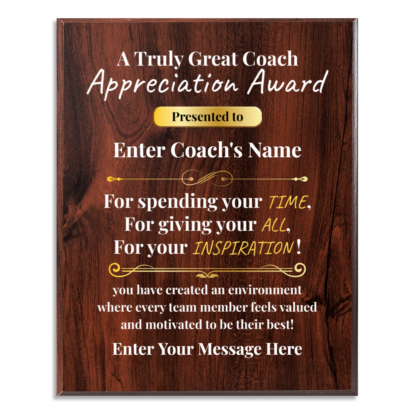 Personalized A Truly Great Coach 12" x 15" UV Printed Luxury Award 2