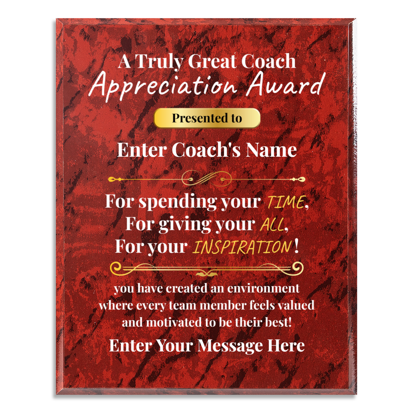 Personalized A Truly Great Coach 10.5" x 13" UV Printed Luxury Award 2