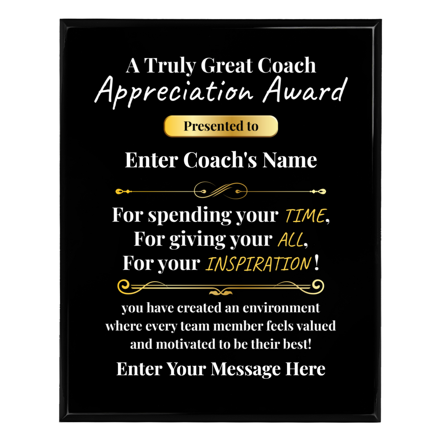 Personalized A Truly Great Coach 10.5" x 13" UV Printed Luxury Award 2