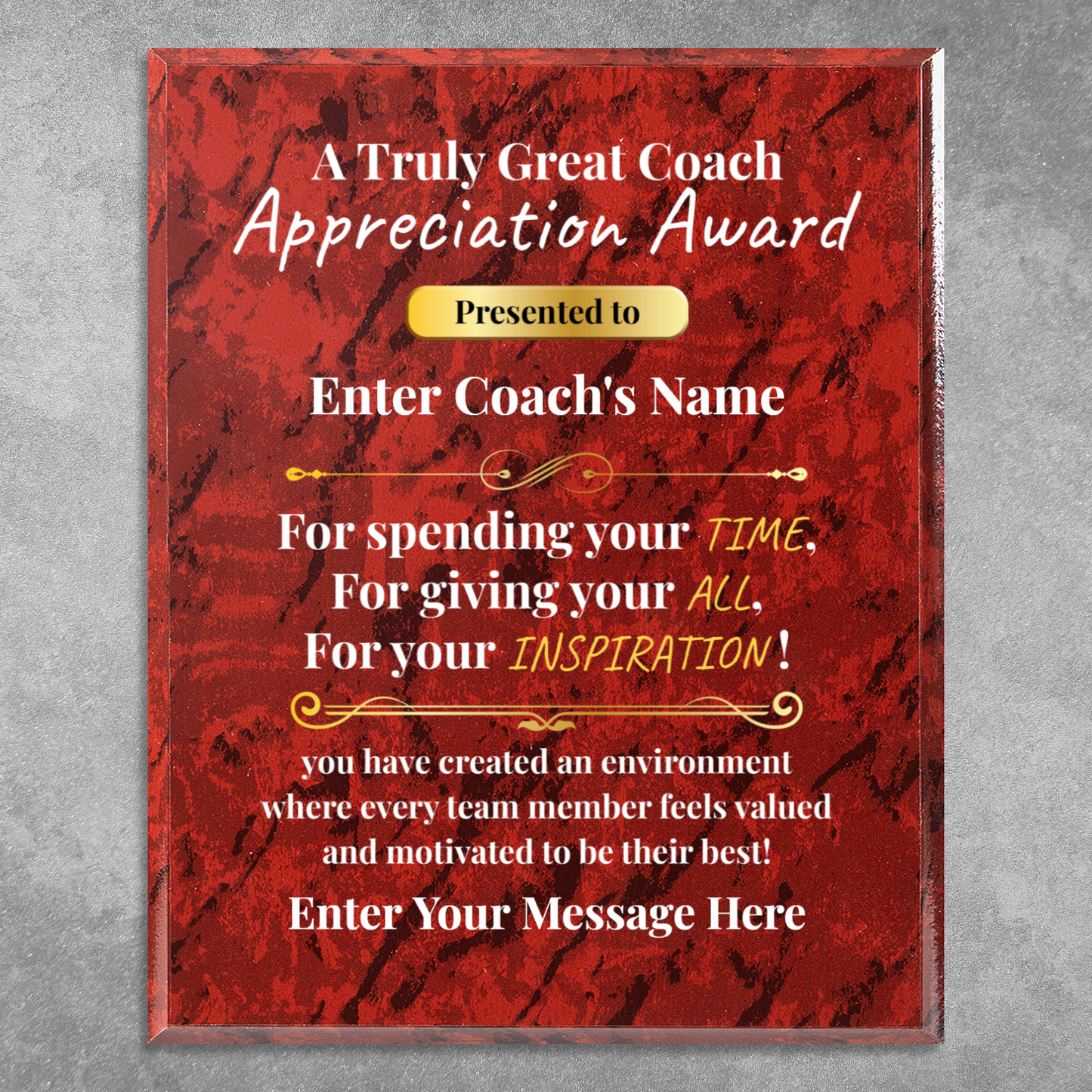 Personalized A Truly Great Coach 10.5" x 13" UV Printed Luxury Award 2