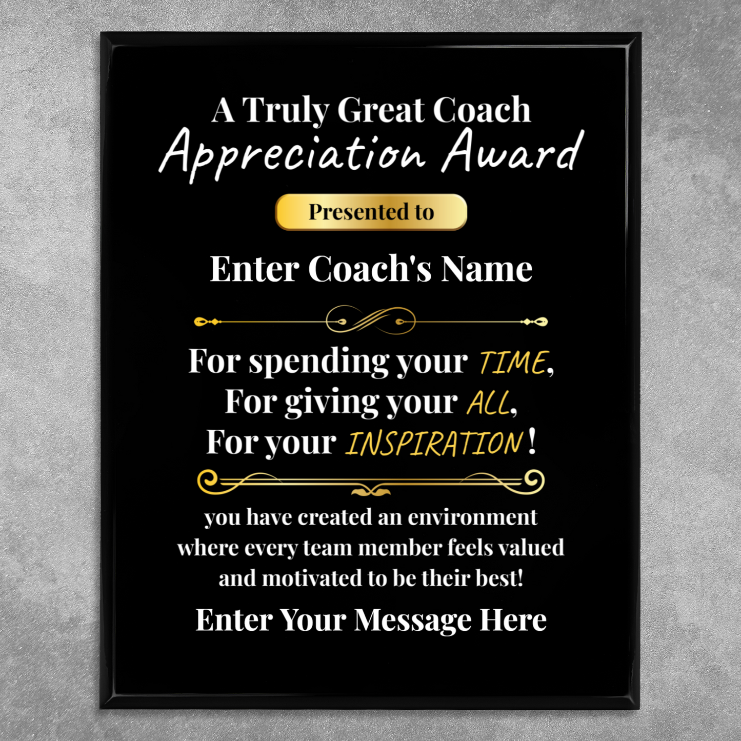 Personalized A Truly Great Coach 10.5" x 13" UV Printed Luxury Award 2