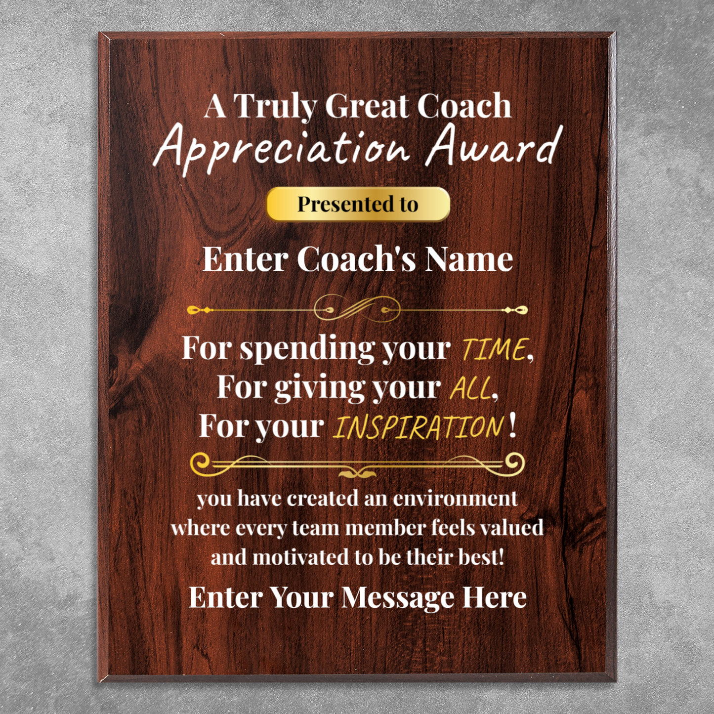 Personalized A Truly Great Coach 10.5" x 13" UV Printed Luxury Award 2