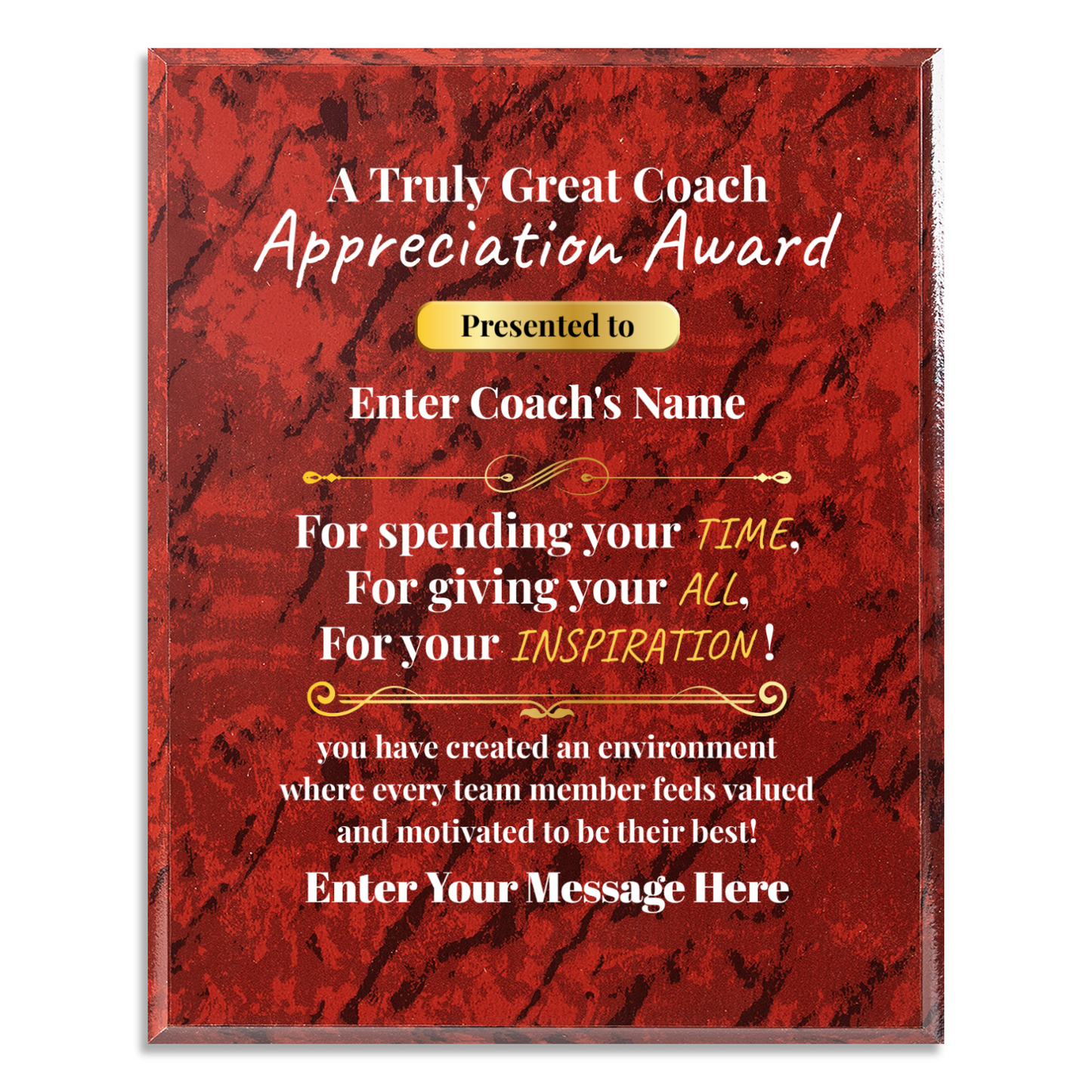 Personalized A Truly Great Coach  8" x 10" UV Printed Luxury Award 2
