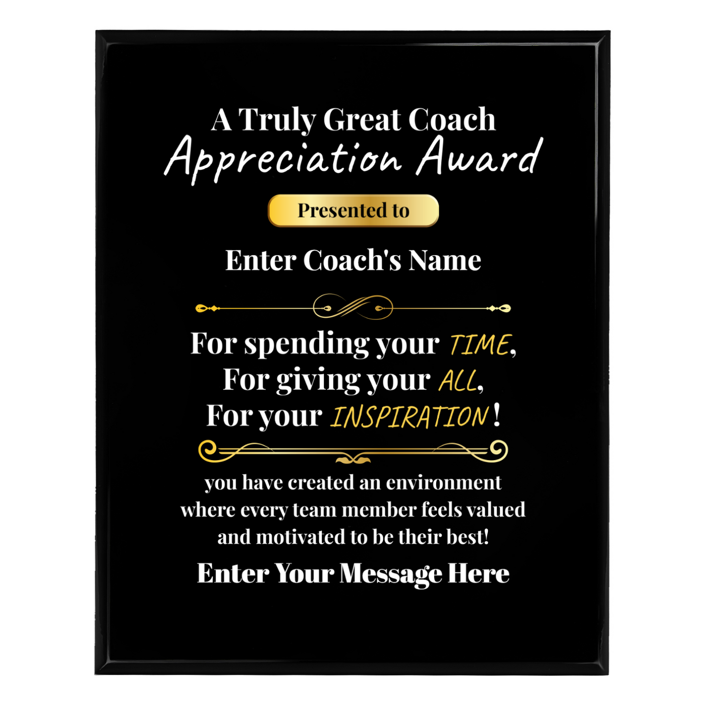 Personalized A Truly Great Coach  8" x 10" UV Printed Luxury Award 2
