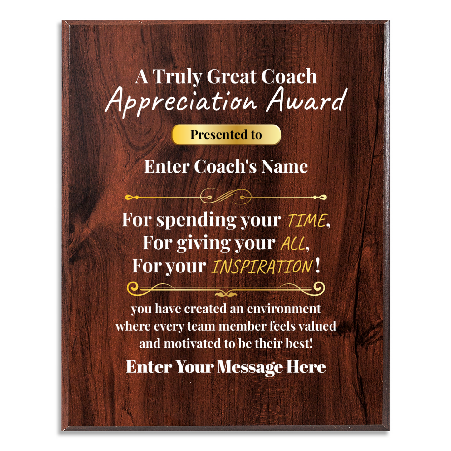 Personalized A Truly Great Coach  8" x 10" UV Printed Luxury Award 2