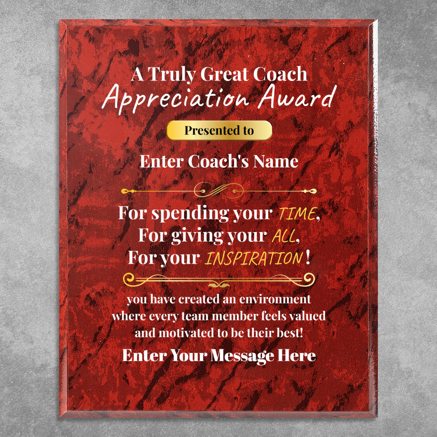 Personalized A Truly Great Coach  8" x 10" UV Printed Luxury Award 2