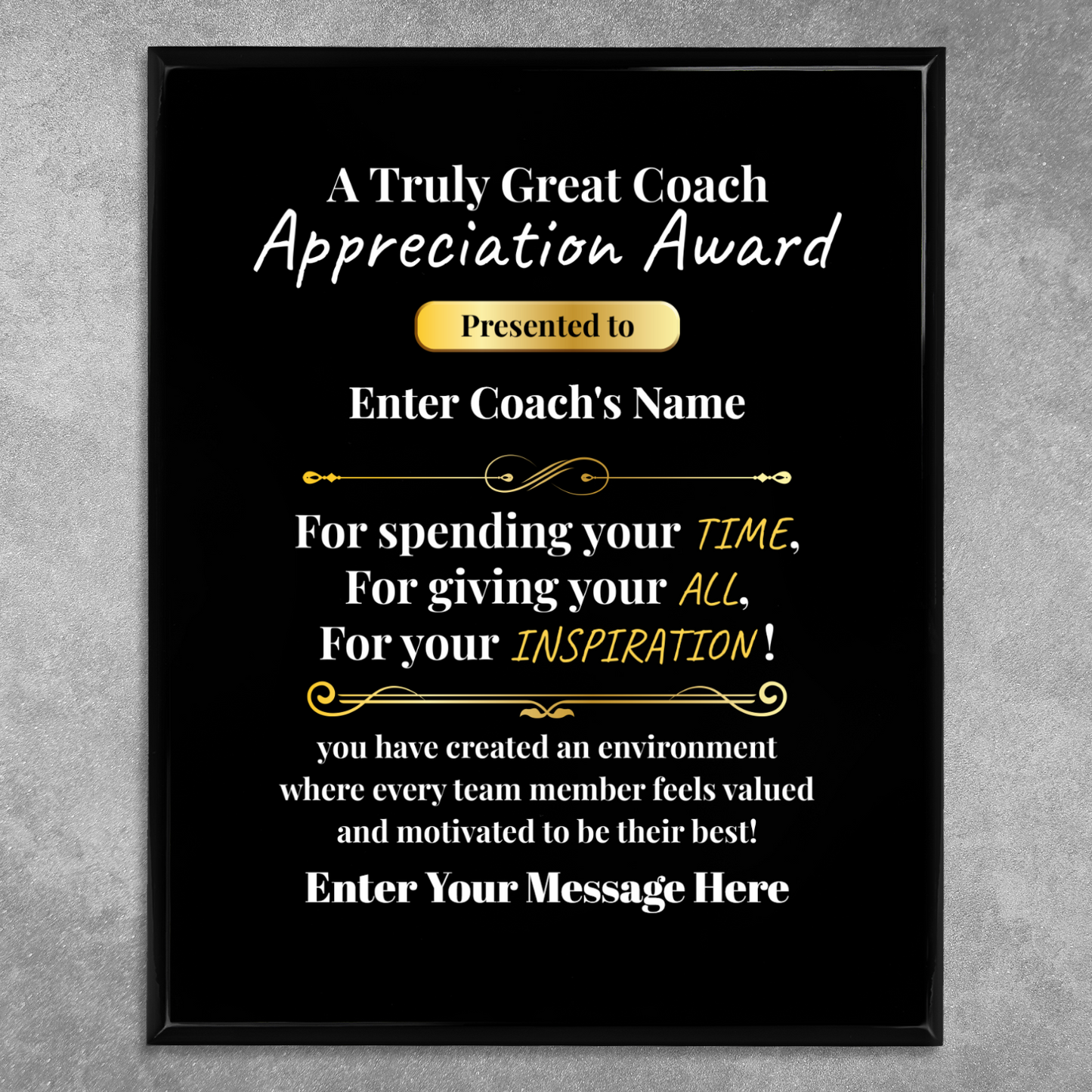 Personalized A Truly Great Coach  8" x 10" UV Printed Luxury Award 2