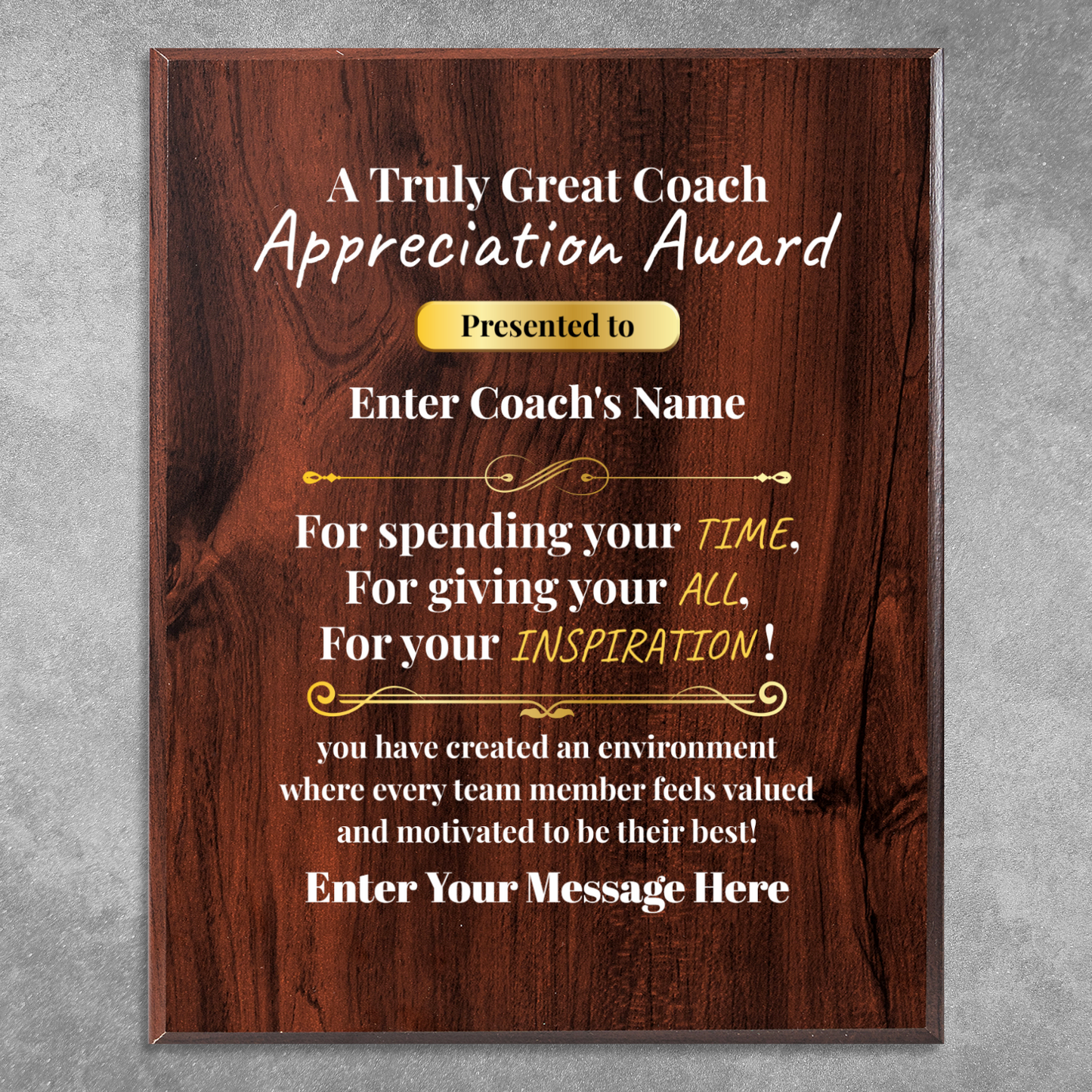 Personalized A Truly Great Coach  8" x 10" UV Printed Luxury Award 2