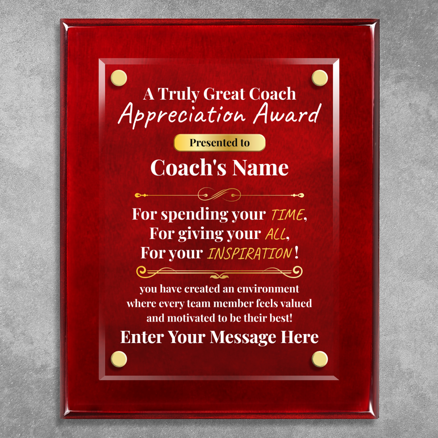 A Truly Great Coach  8" x 10" High Gloss Piano Finish Photo Plaque 2