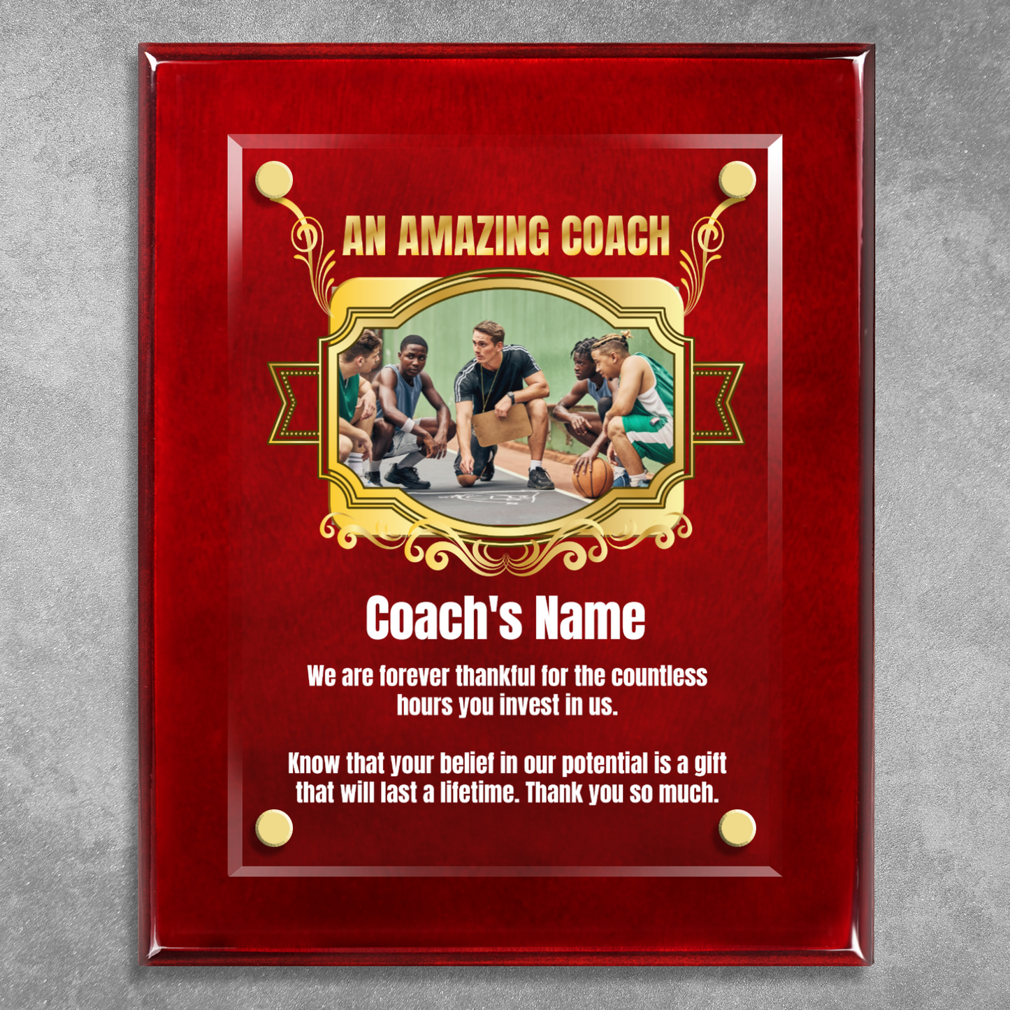 An Amazing Coach  8" x 10" High Gloss Piano Finish Photo Plaque 2