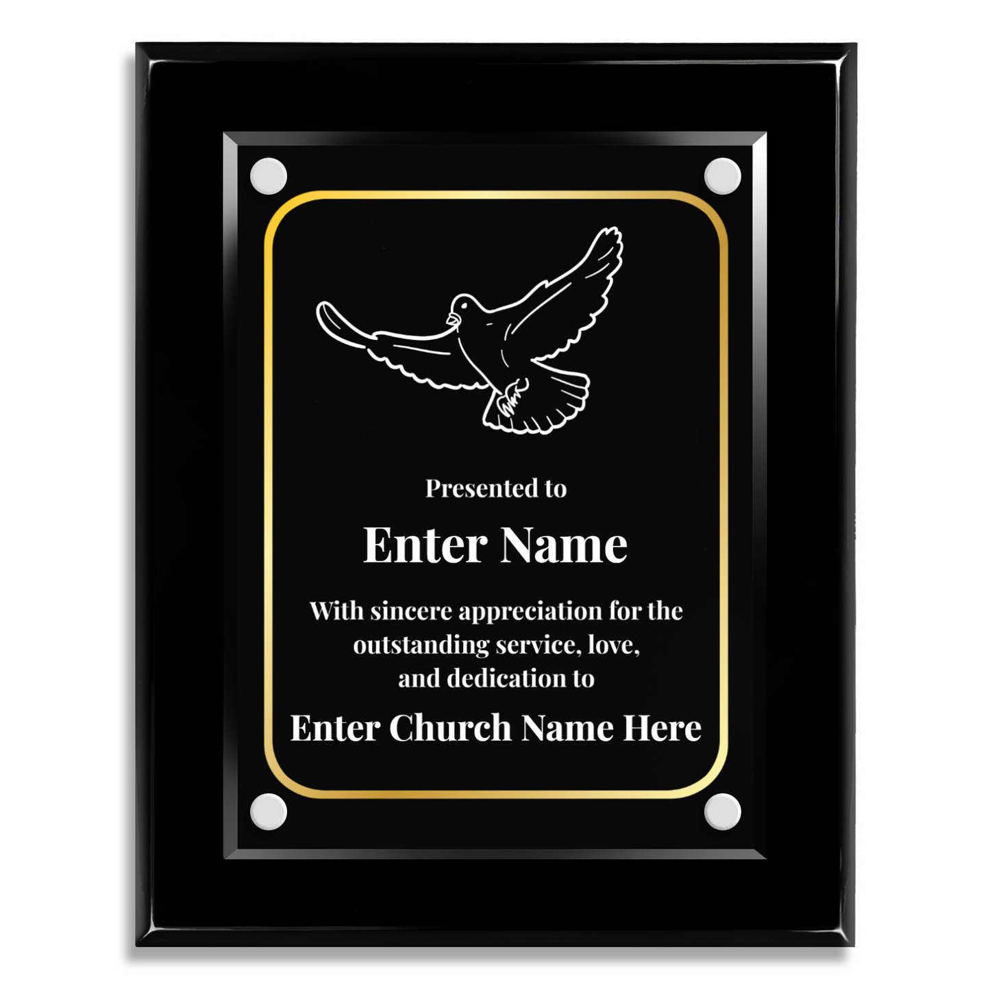 Dove Of Peace  8" x 10" High Gloss Piano Finish Photo Plaque