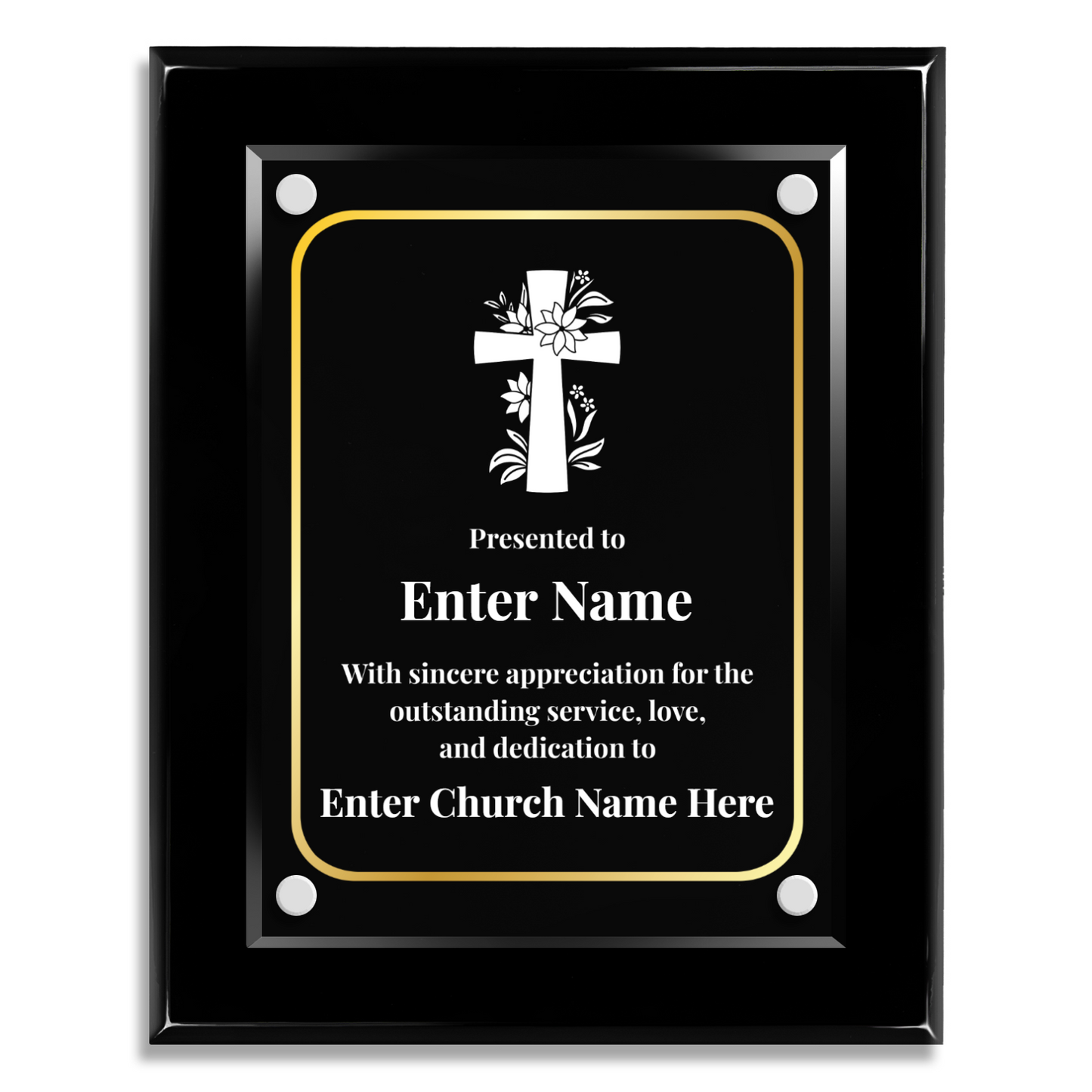 Floral Cross 1  8" x 10" High Gloss Piano Finish Photo Plaque