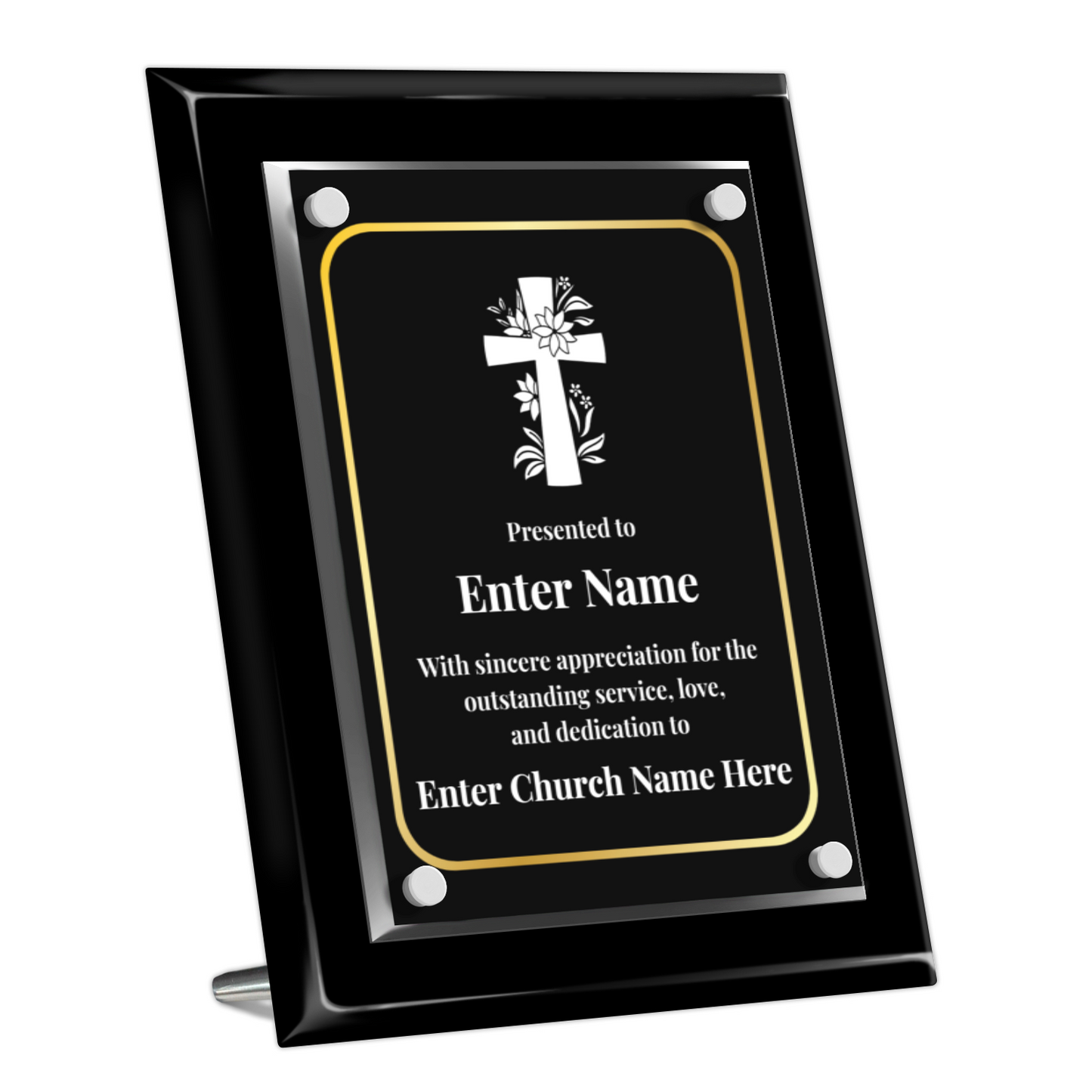 Floral Cross 1  8" x 10" High Gloss Piano Finish Photo Plaque