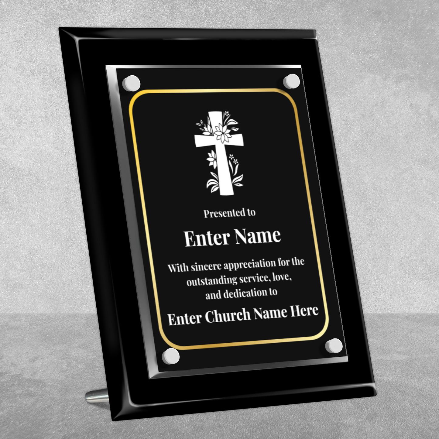 Floral Cross 1  8" x 10" High Gloss Piano Finish Photo Plaque