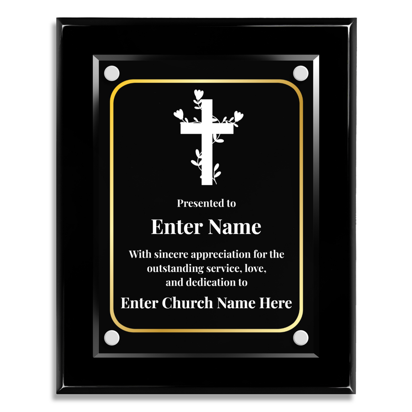 Floral Cross 2  8" x 10" High Gloss Piano Finish Photo Plaque