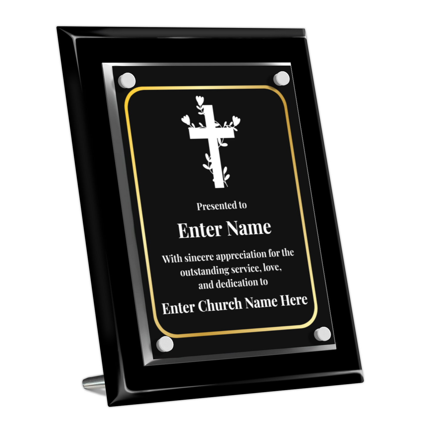 Floral Cross 2  8" x 10" High Gloss Piano Finish Photo Plaque