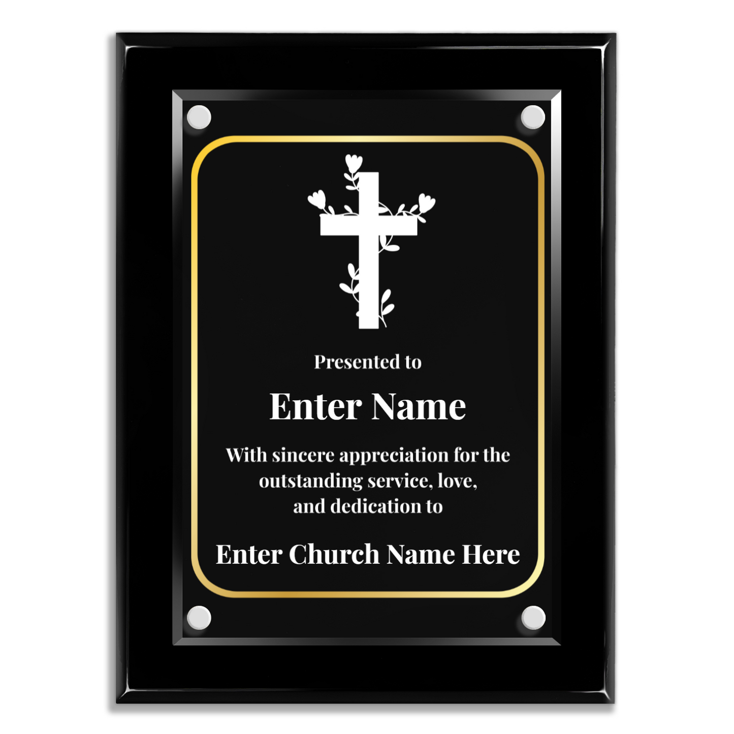 Floral Cross 2 9" x 12" High Gloss Piano Finish Photo Plaque