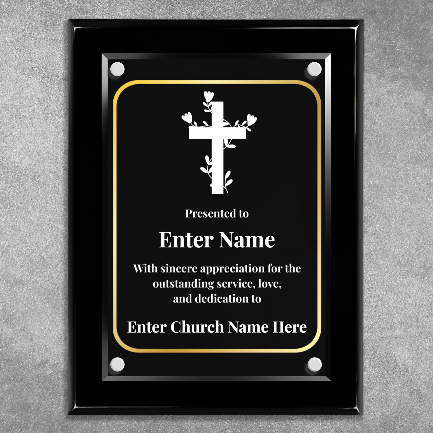 Floral Cross 2 9" x 12" High Gloss Piano Finish Photo Plaque