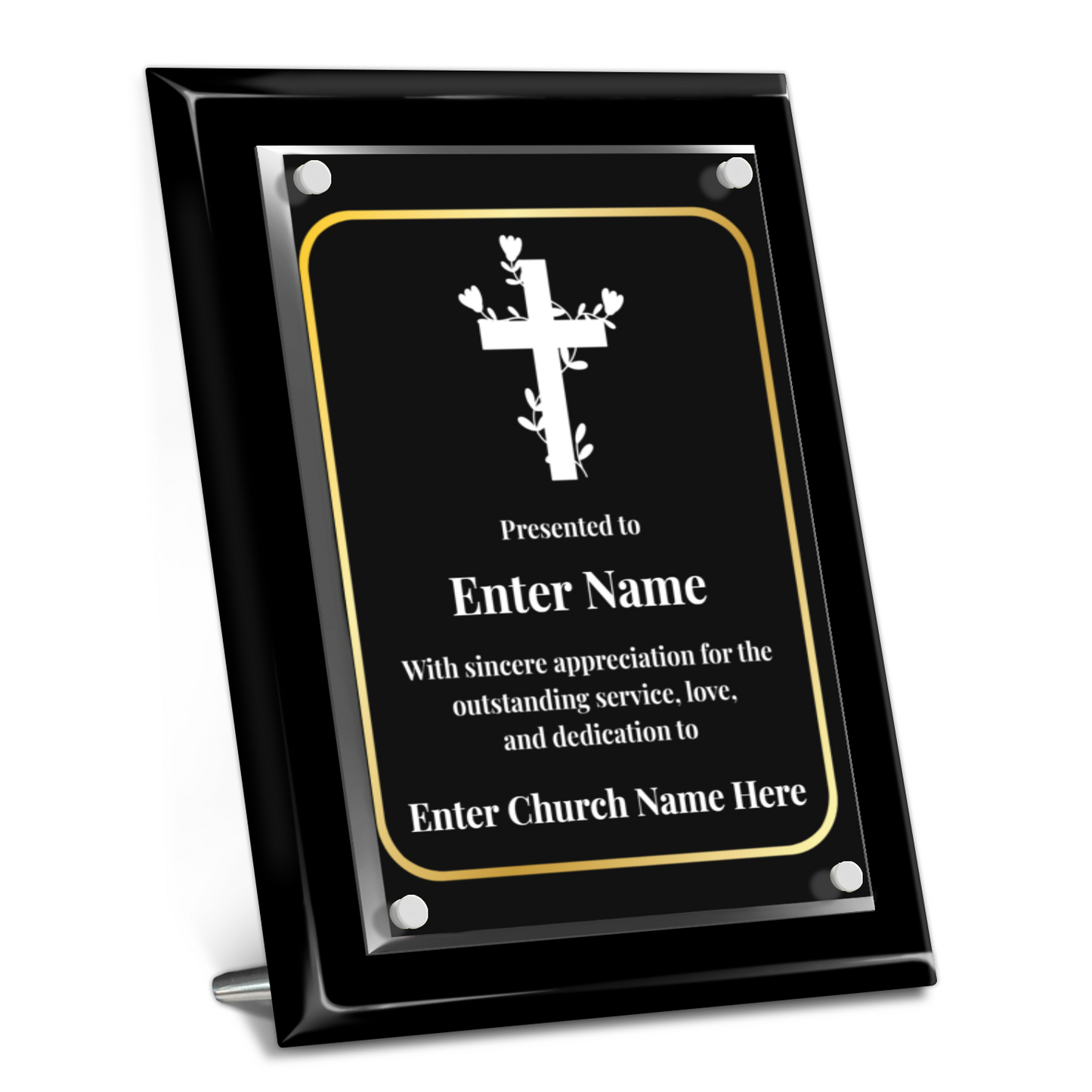 Floral Cross 2 9" x 12" High Gloss Piano Finish Photo Plaque