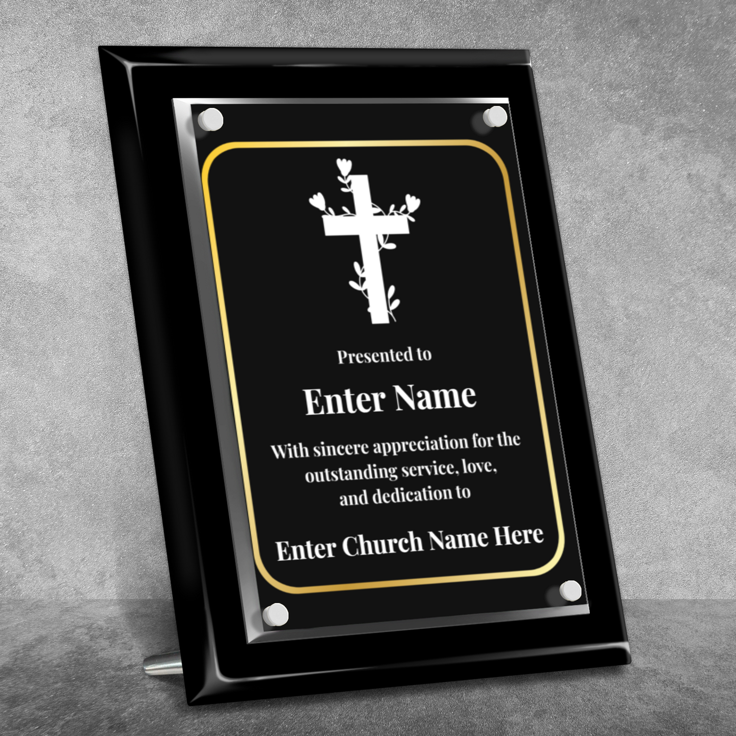 Floral Cross 2 9" x 12" High Gloss Piano Finish Photo Plaque