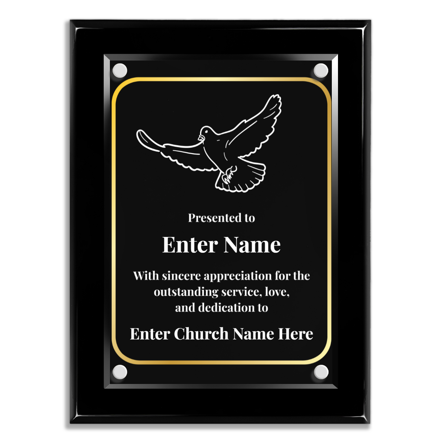 Dove Of Peace 9" x 12" High Gloss Piano Finish Photo Plaque
