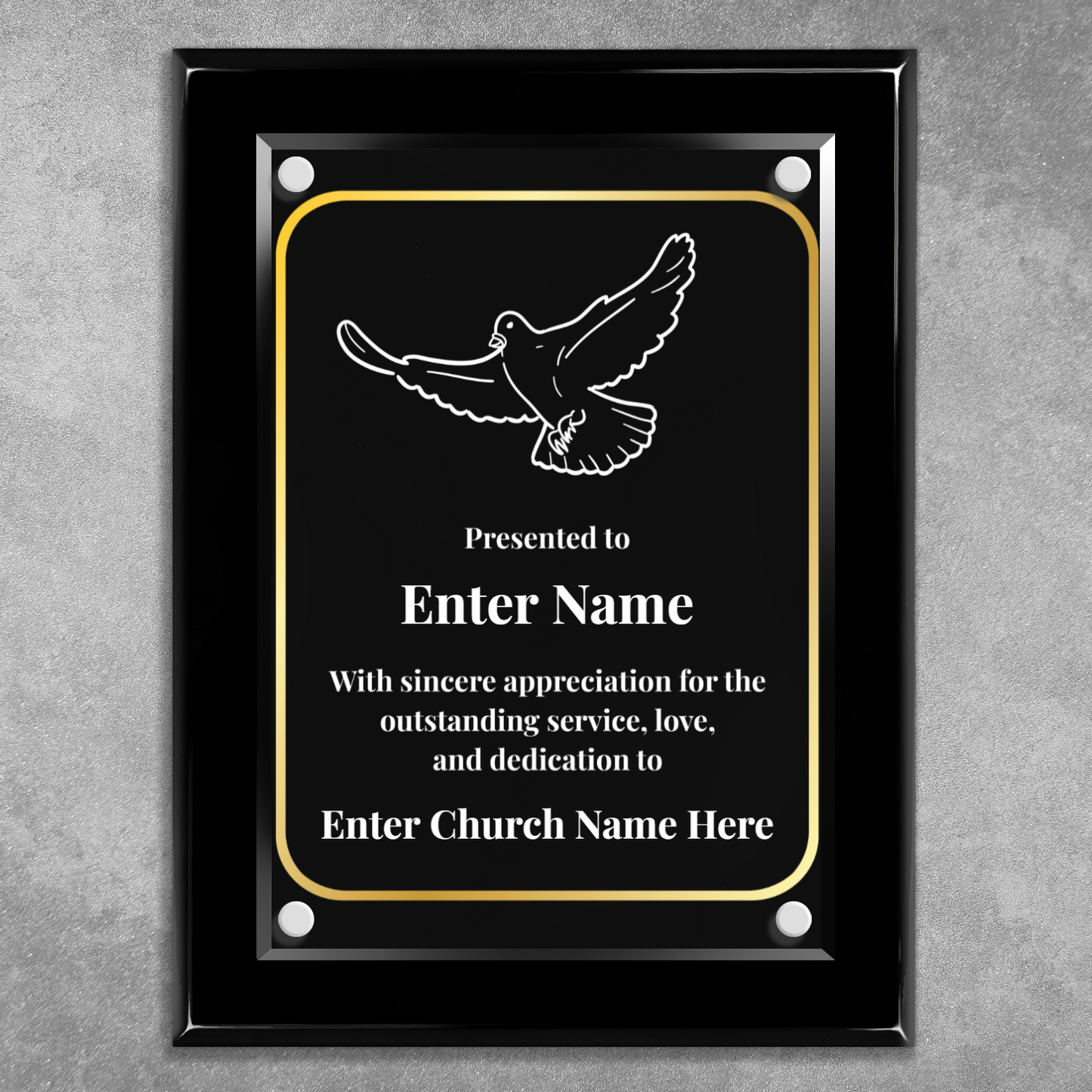 Dove Of Peace 9" x 12" High Gloss Piano Finish Photo Plaque