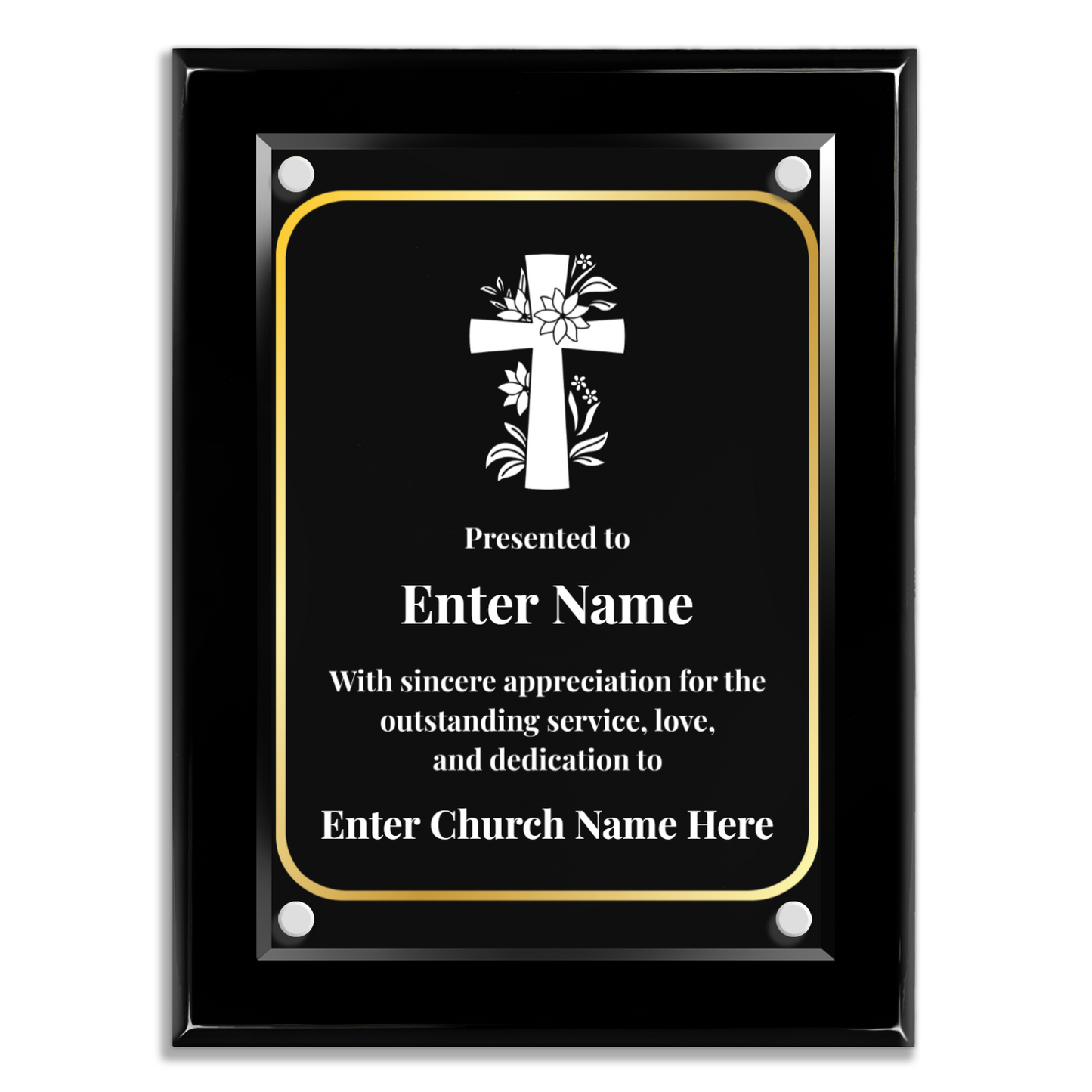 Floral Cross 1 9" x 12" High Gloss Piano Finish Photo Plaque