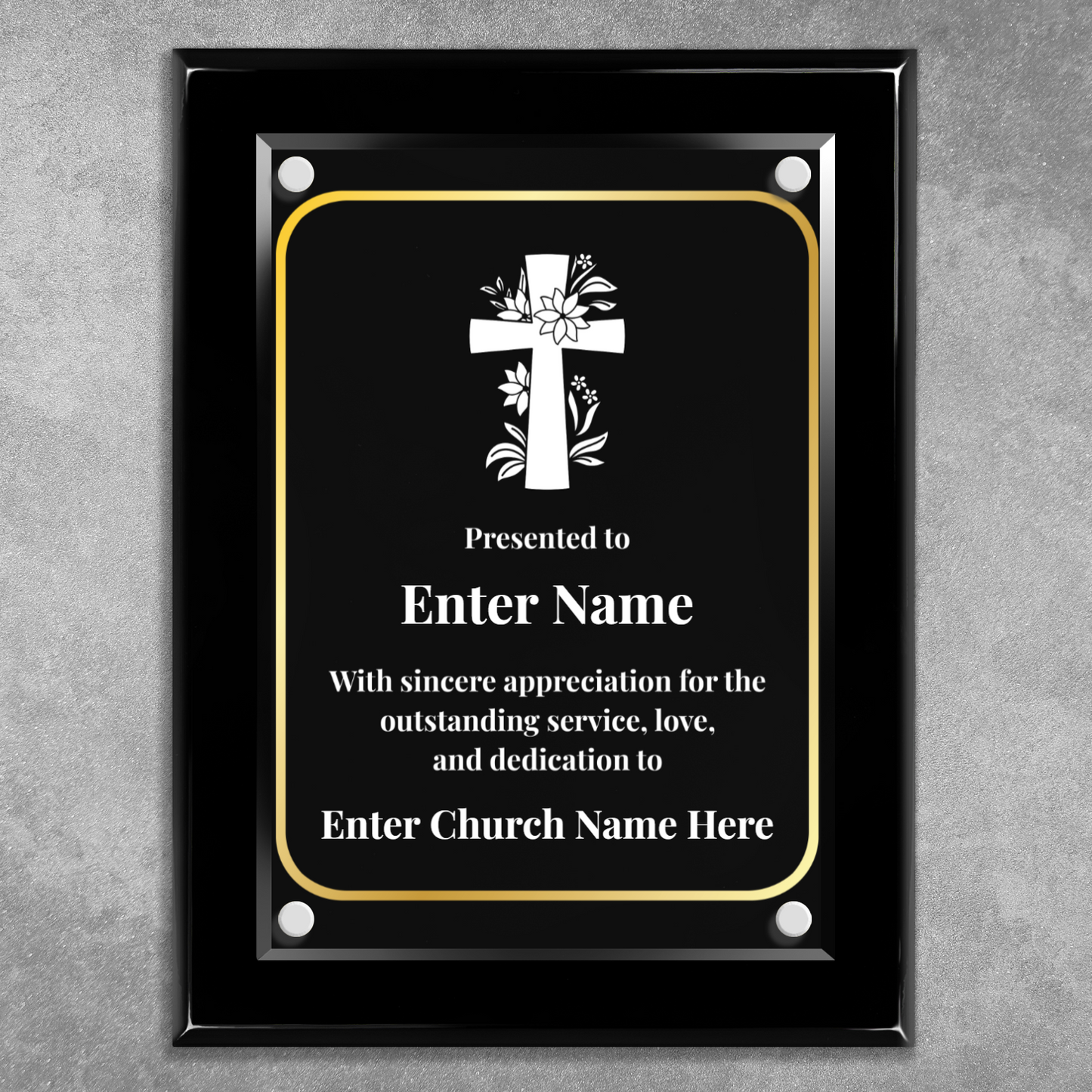 Floral Cross 1 9" x 12" High Gloss Piano Finish Photo Plaque