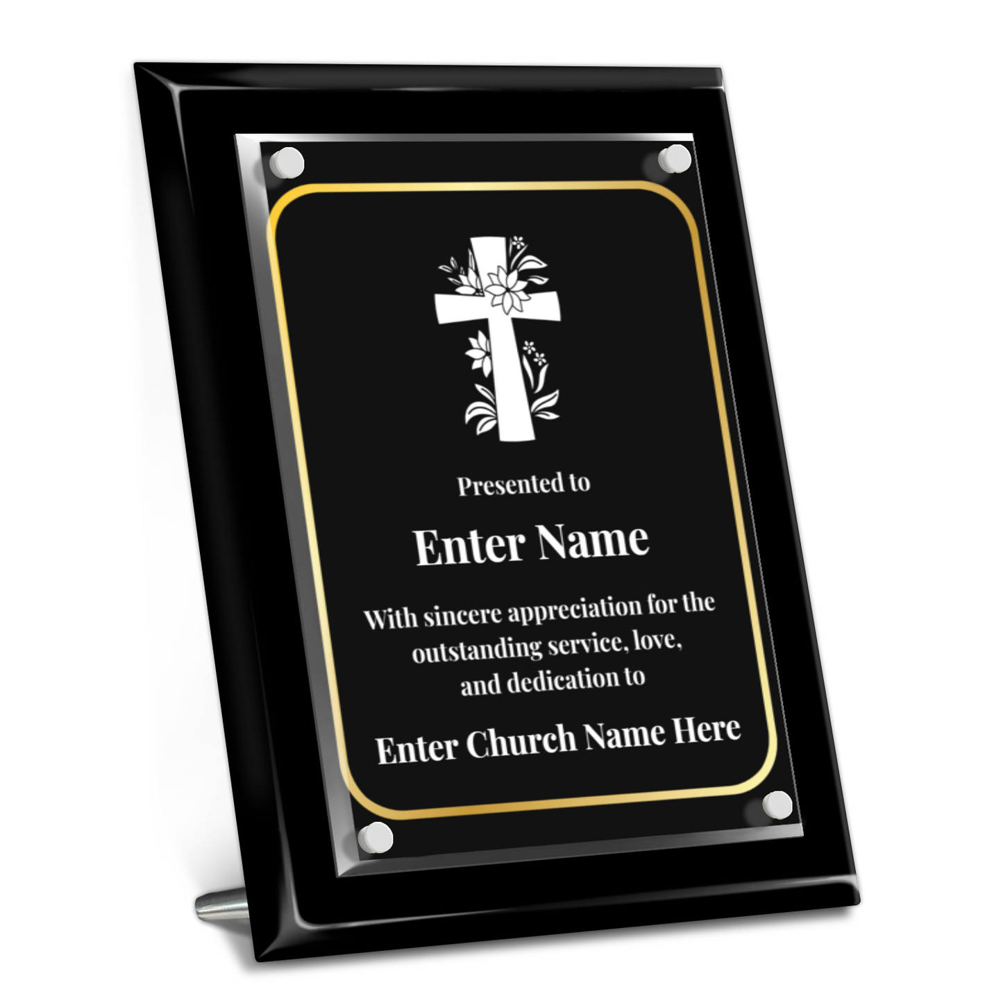 Floral Cross 1 9" x 12" High Gloss Piano Finish Photo Plaque