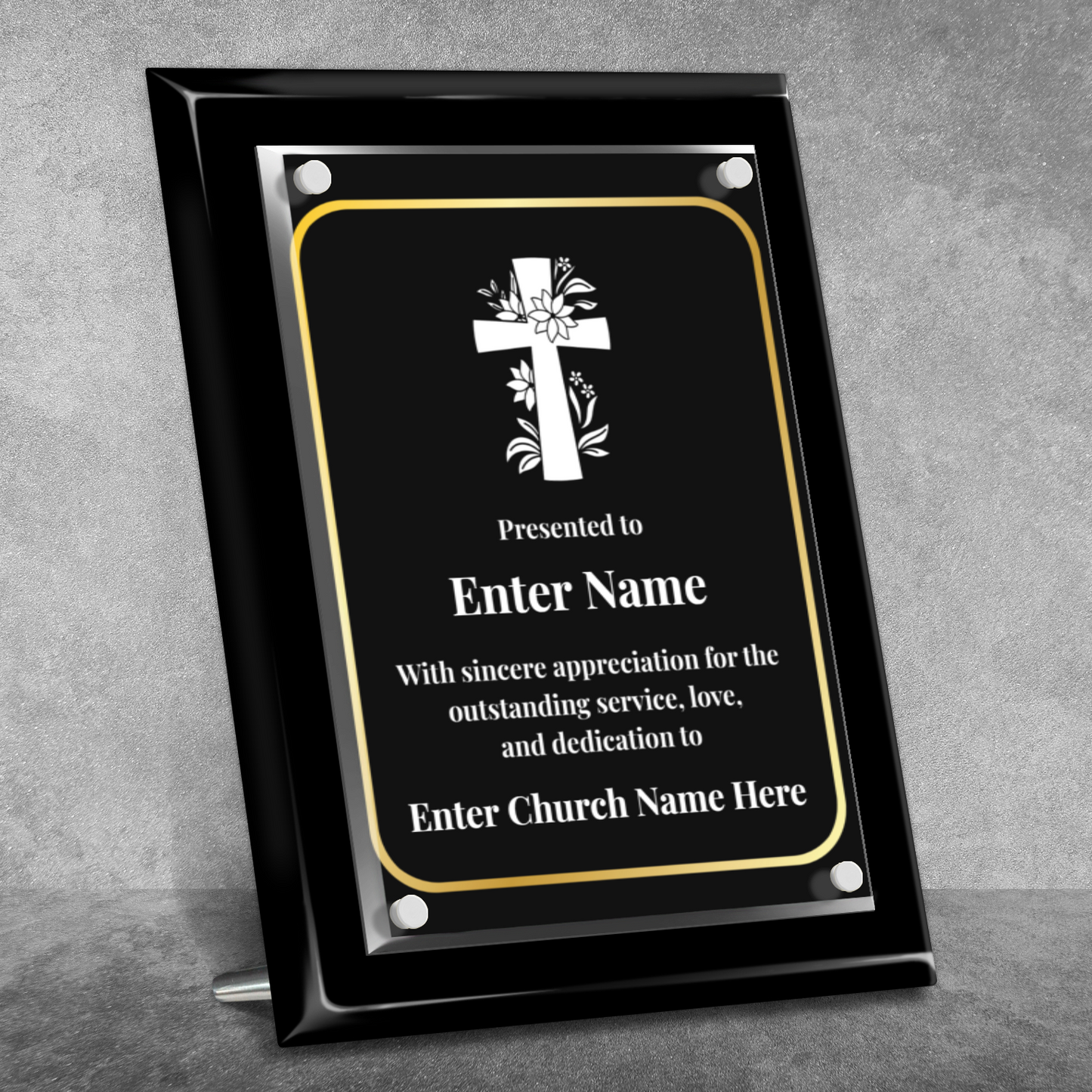 Floral Cross 1 9" x 12" High Gloss Piano Finish Photo Plaque