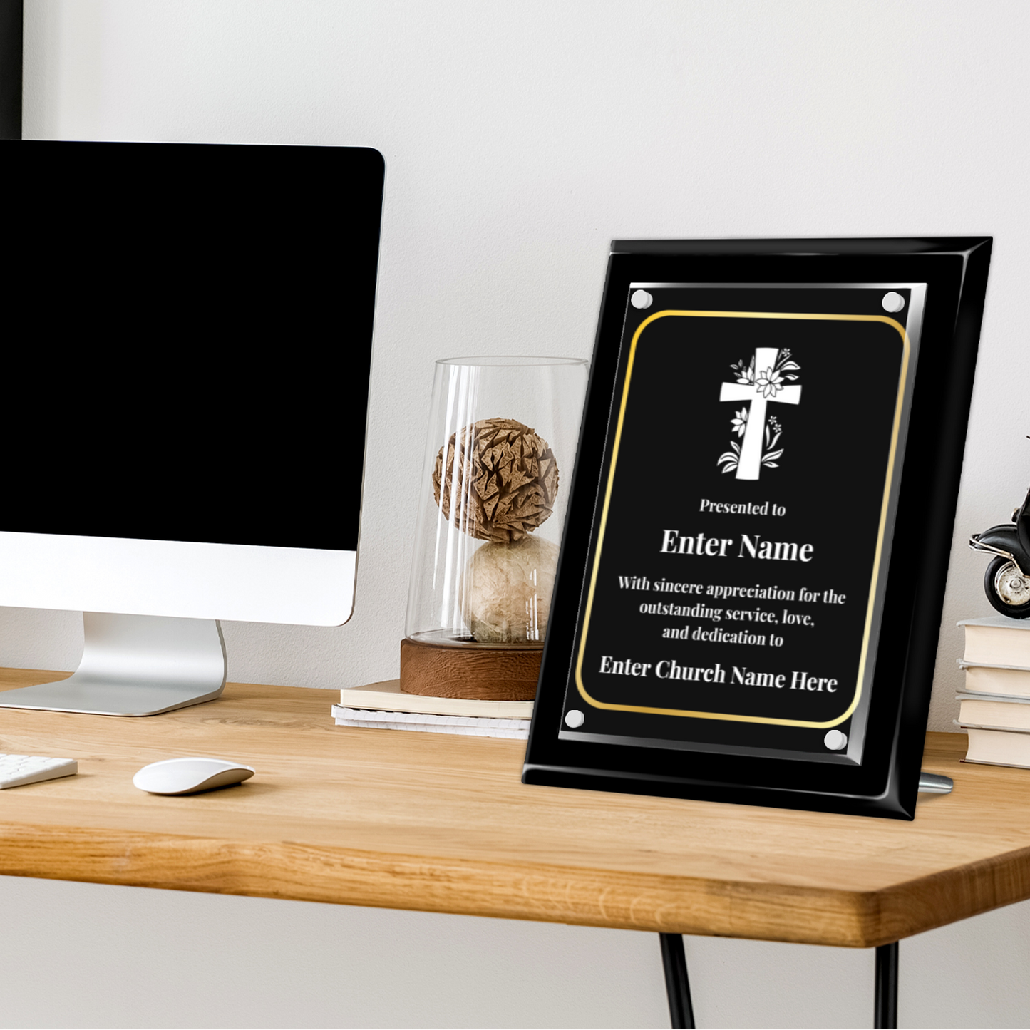 Floral Cross 1 9" x 12" High Gloss Piano Finish Photo Plaque