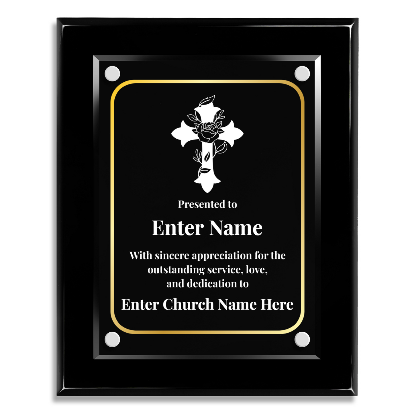 Floral Cross 3  8" x 10" High Gloss Piano Finish Photo Plaque
