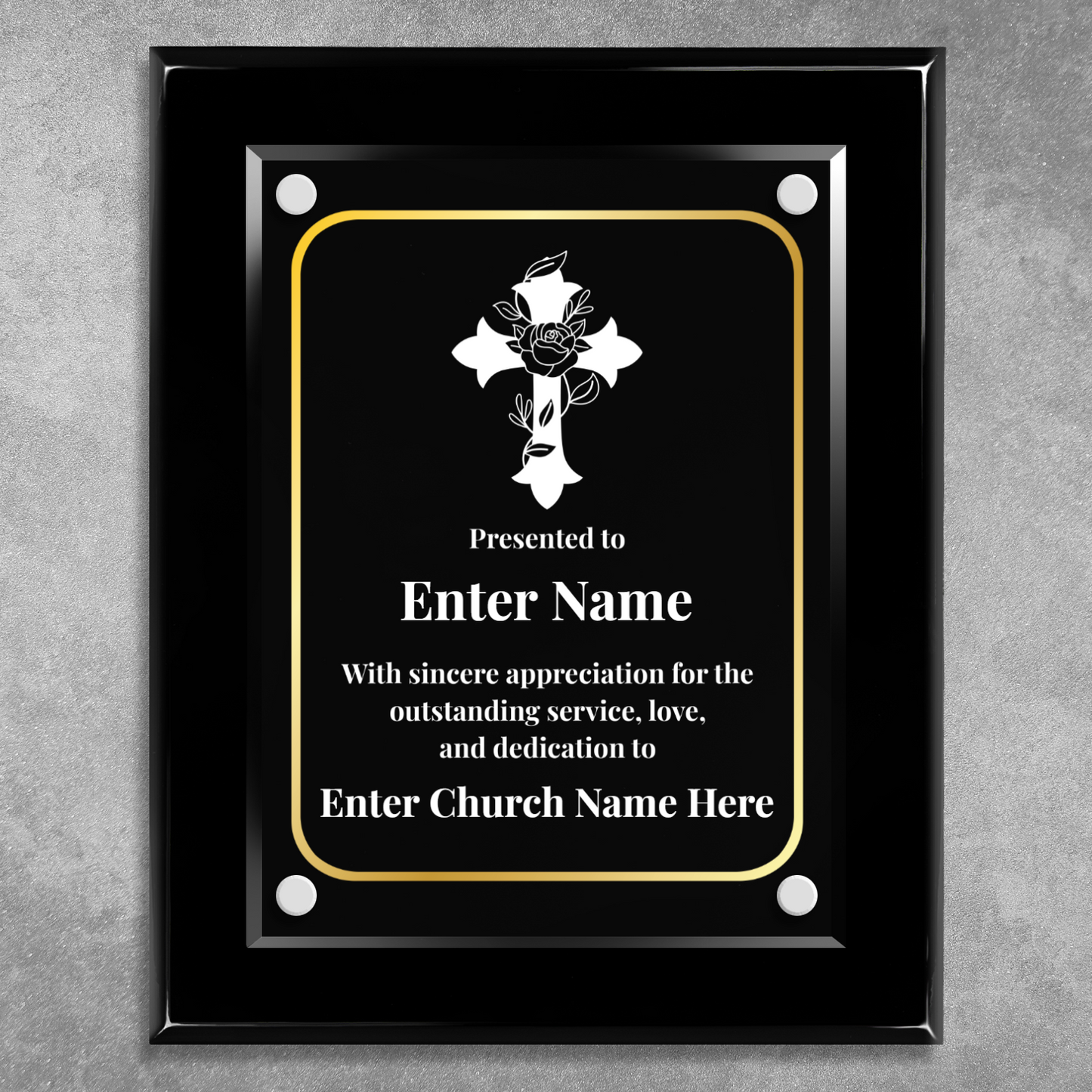 Floral Cross 3  8" x 10" High Gloss Piano Finish Photo Plaque