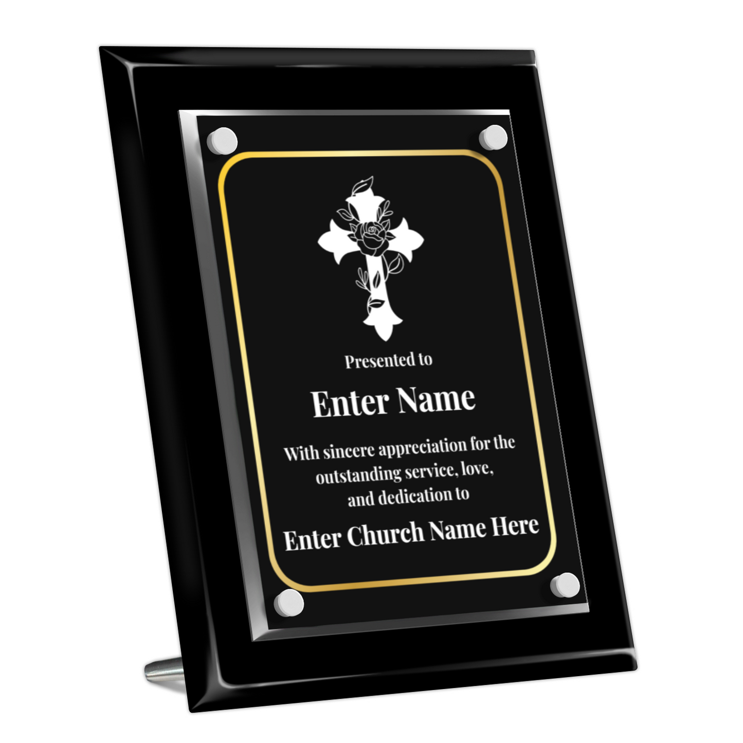 Floral Cross 3  8" x 10" High Gloss Piano Finish Photo Plaque